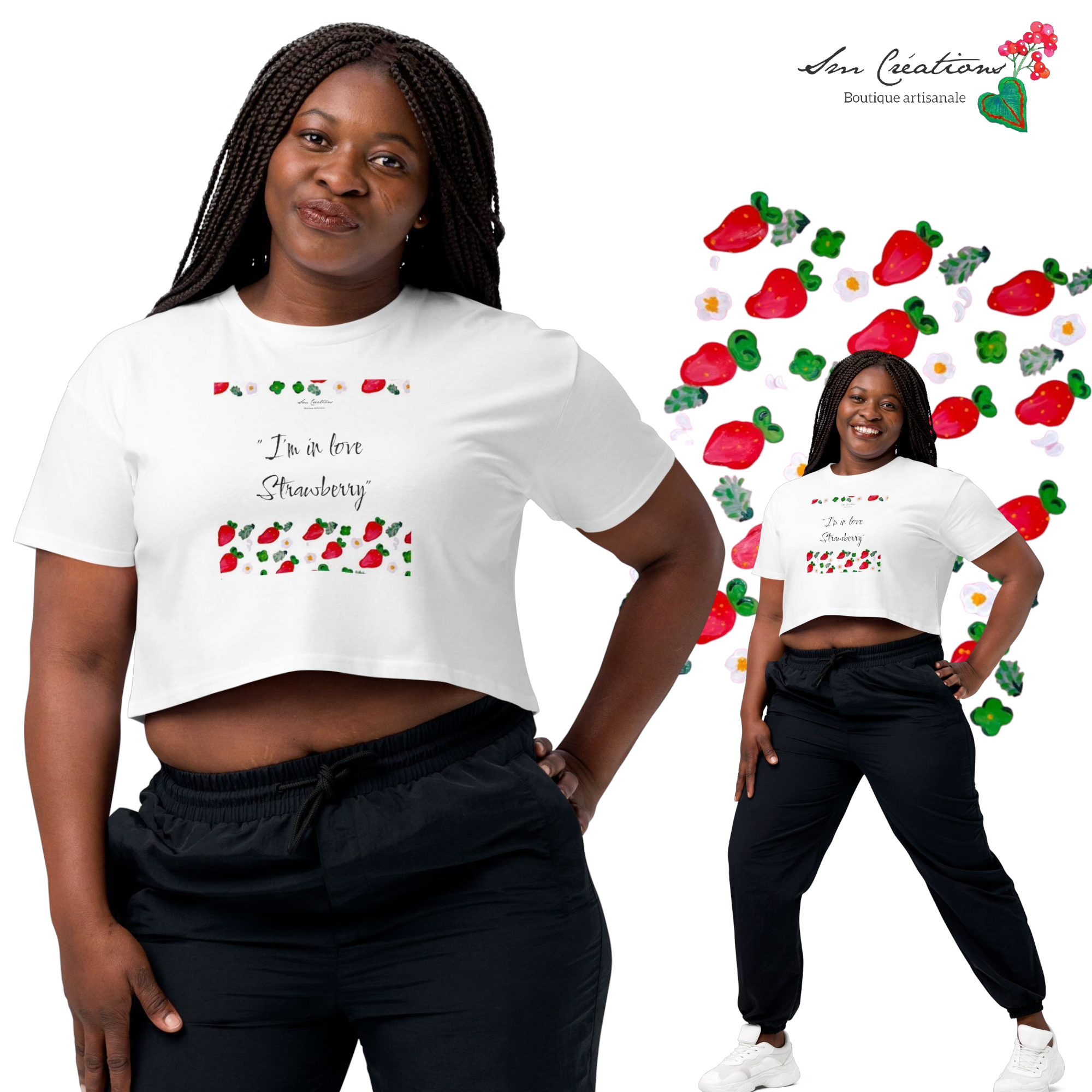 Crop top pour femme "I'm in love Strawberry" Edition limitée Design - Sm Creations 2025