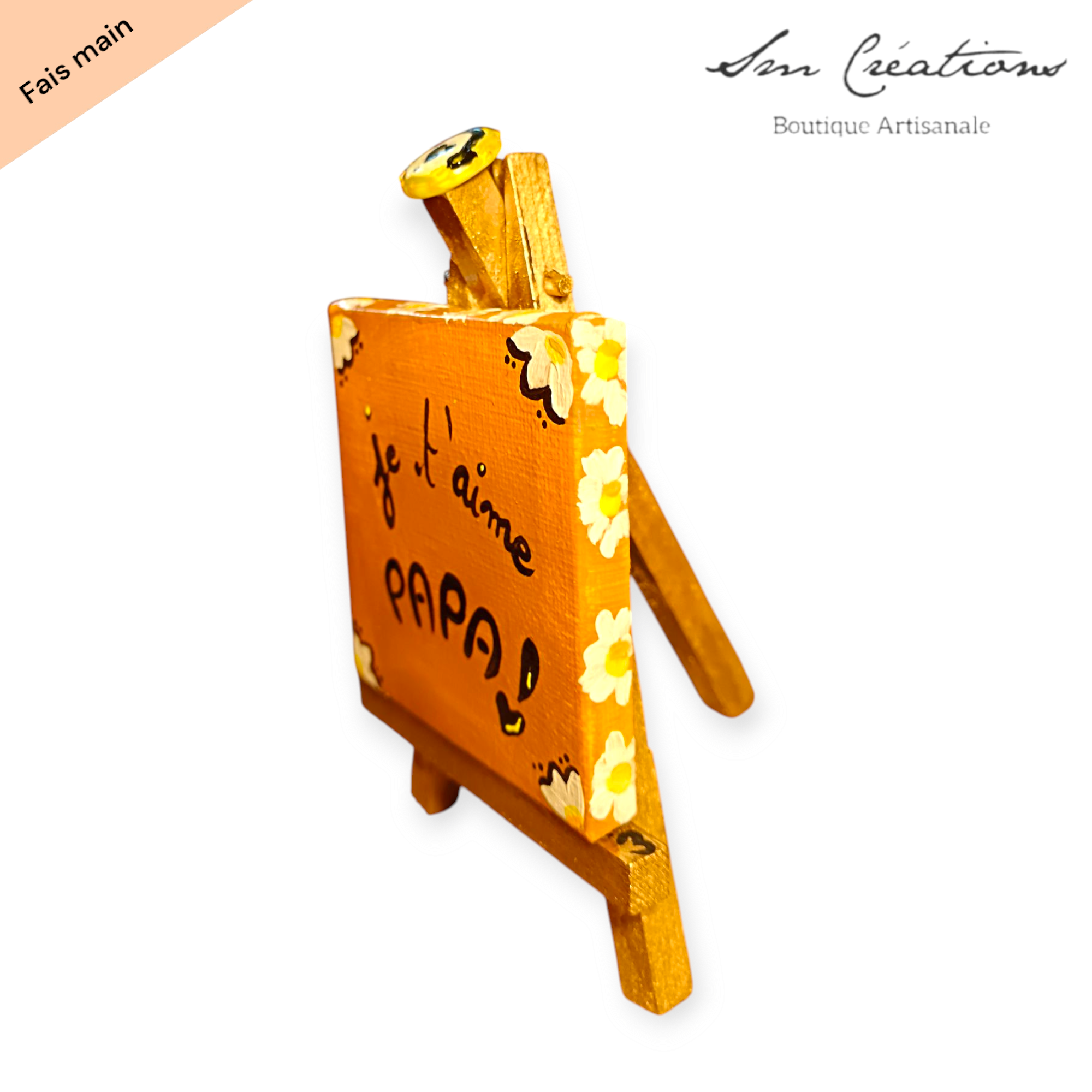 Mini toile caramel sur chevalet doré/ Artisanale signé- Idées cadeaux Spécial Doux Messages 2025