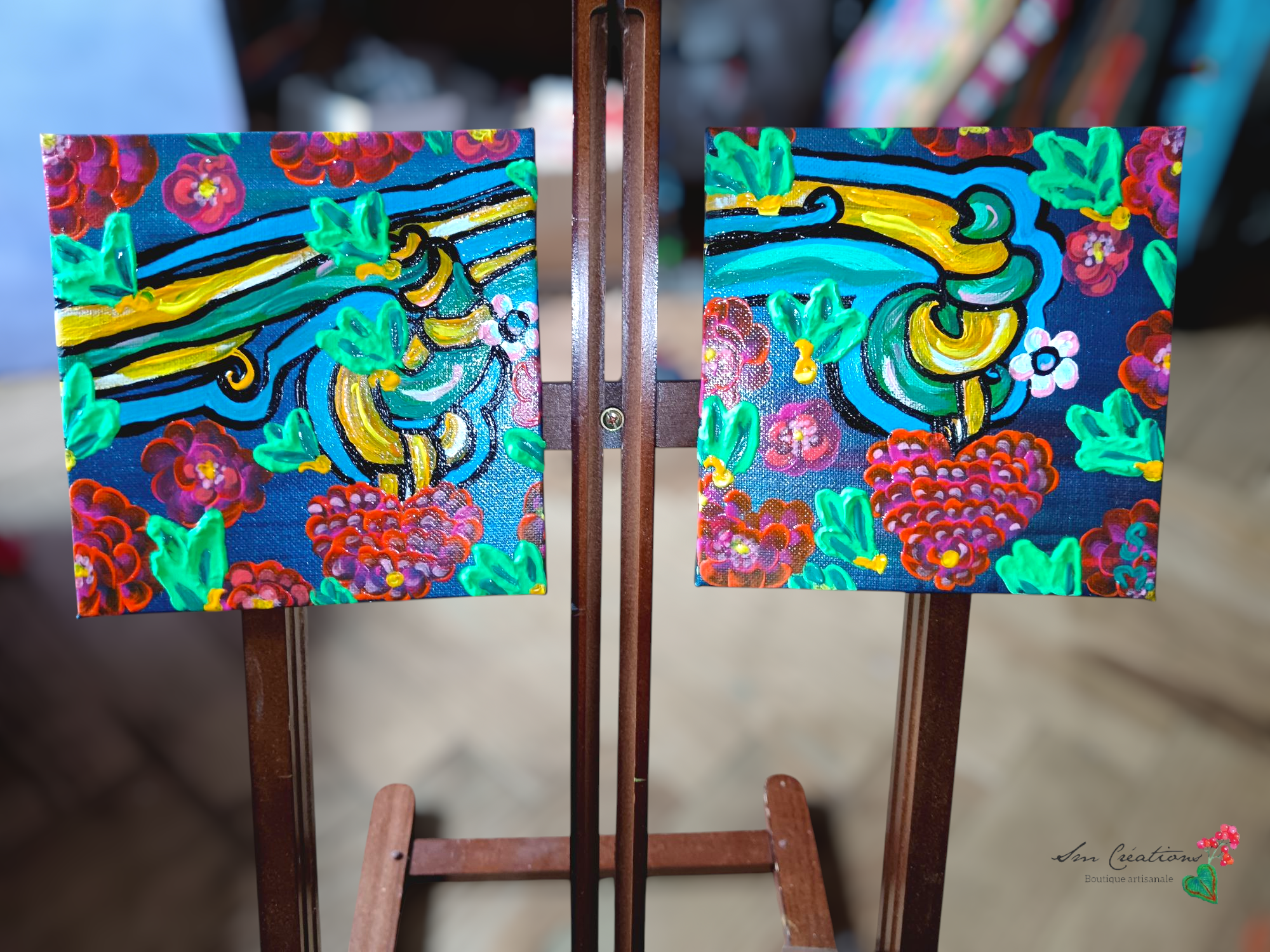 Tableau contemporain ethnique signé ''Les inséparables'' - 2025 avec certificat d'authenticité inclus