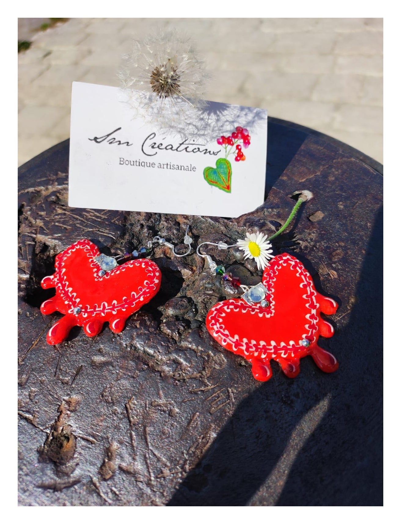 Boucle d'oreille artisanale Arte | '' Coeur Bouillon'' 95% Naturel