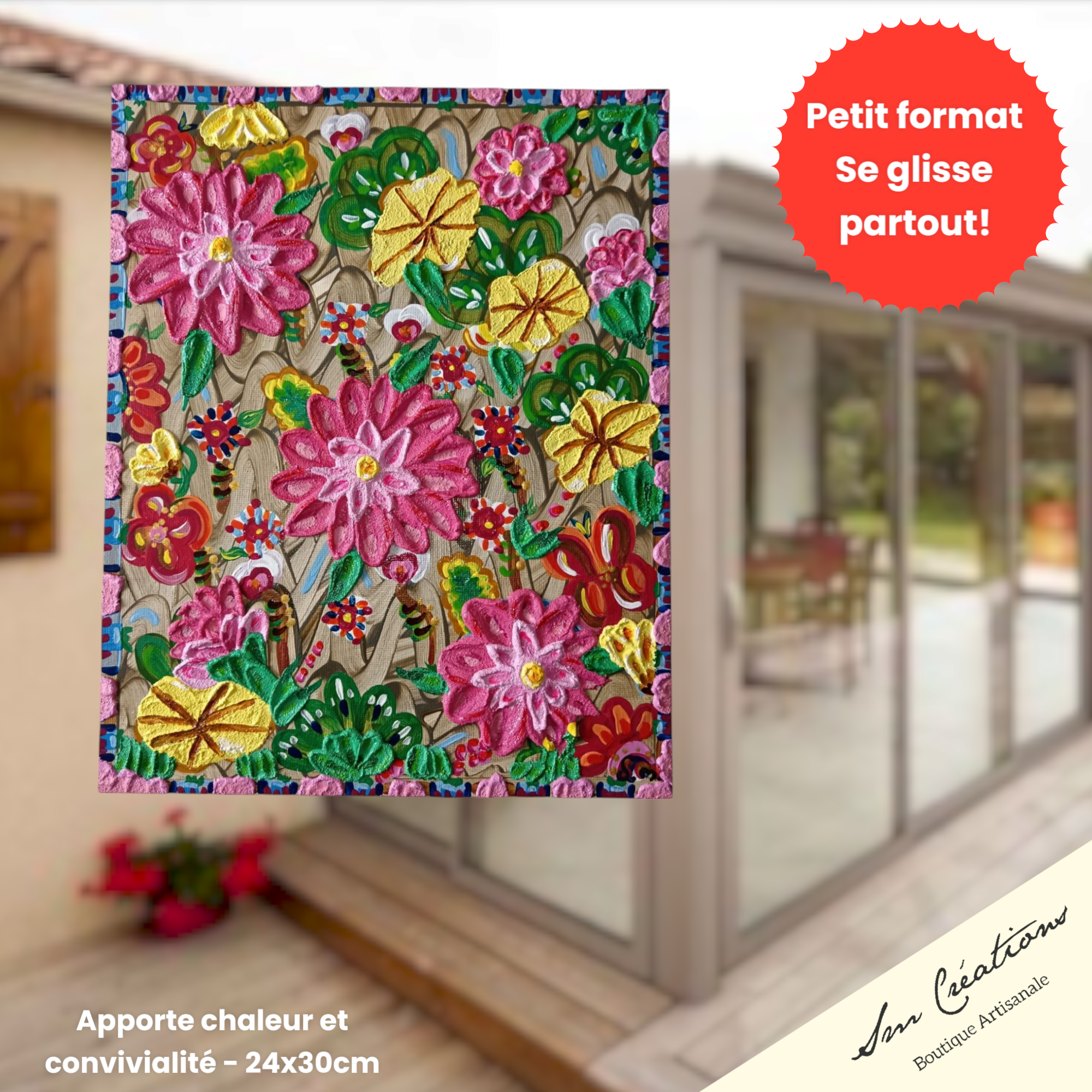 "Explosion florale" Peinture acrylique/ texturée signée avec certificat fournis - Exemplaire unique