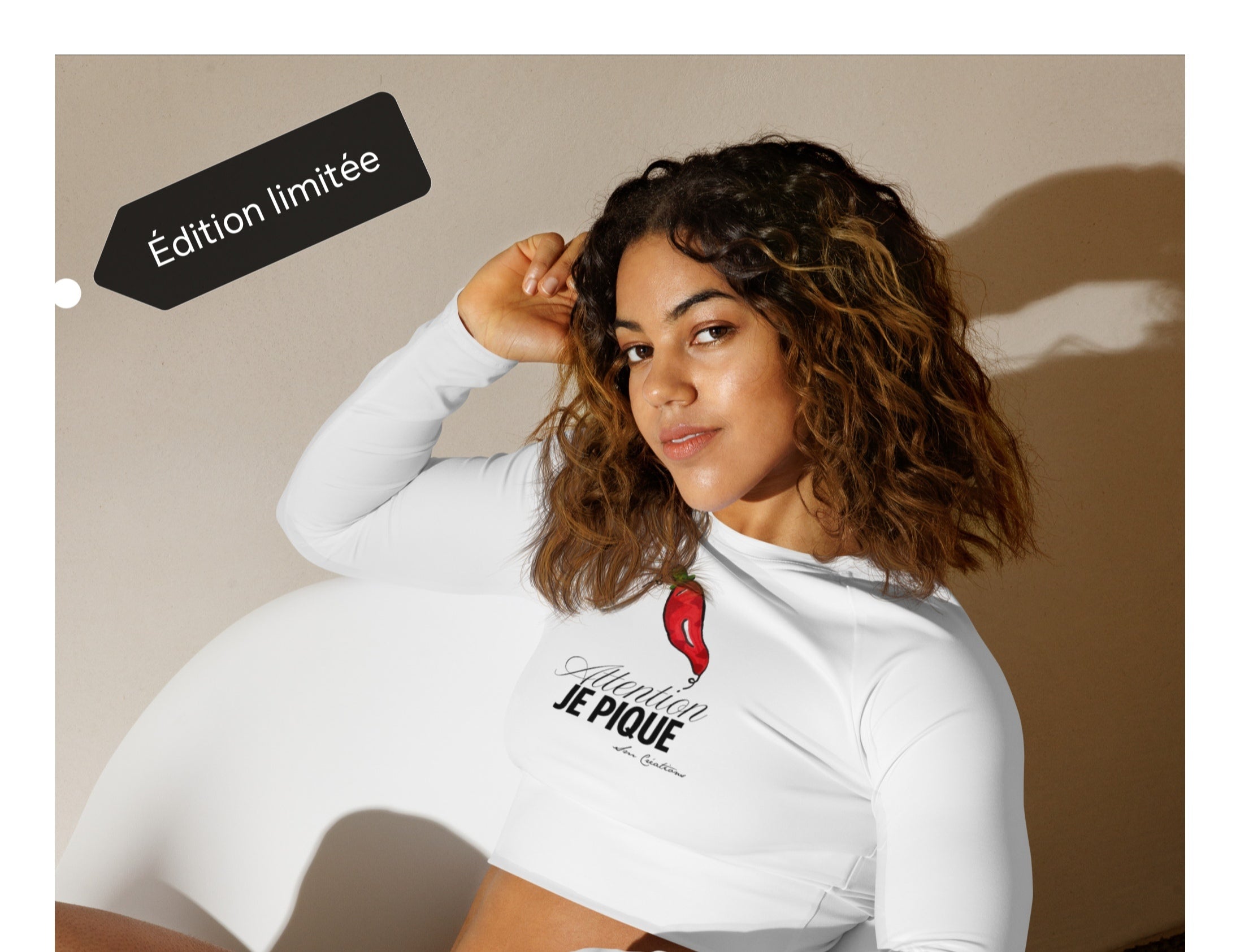 Haut court à manches longues en matière recyclée type Crop Top "Piment'' P-E 2025