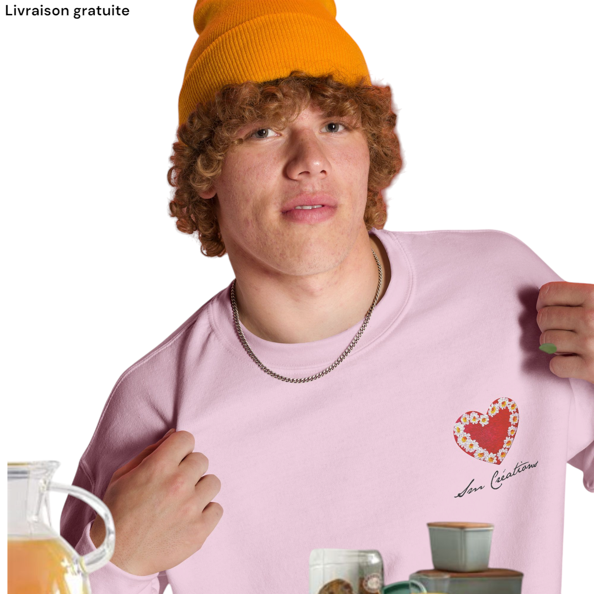 Sweat Unisexe à Col Rond ''Coeur Marguerite " type Golden Rose/ Spring Summer 2025
