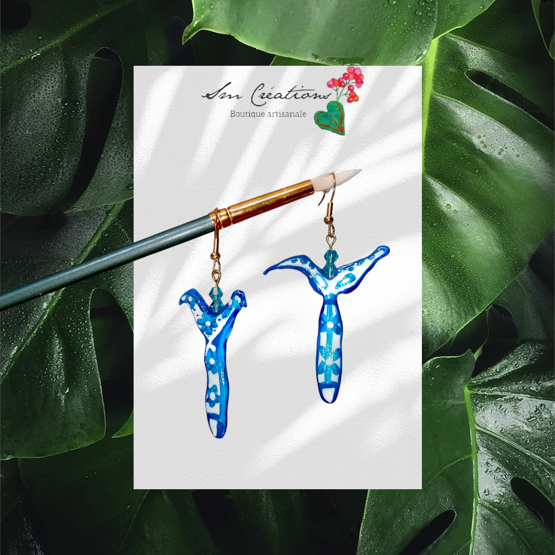 Boucle d'oreille en gomme d'arabique/ acrylic paint/ perles de rocaille ''Handmade with paint'' Capsule Splash - 2025