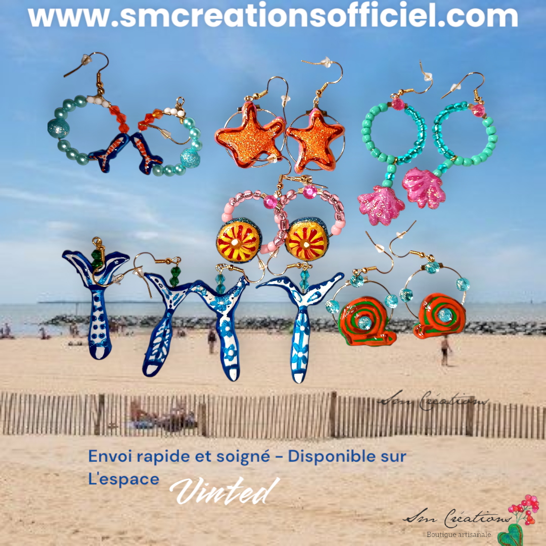 Boucle d'oreille en gomme d'arabique/ acrylic paint/ perles de rocaille ''Handmade with paint'' Capsule Splash - 2025