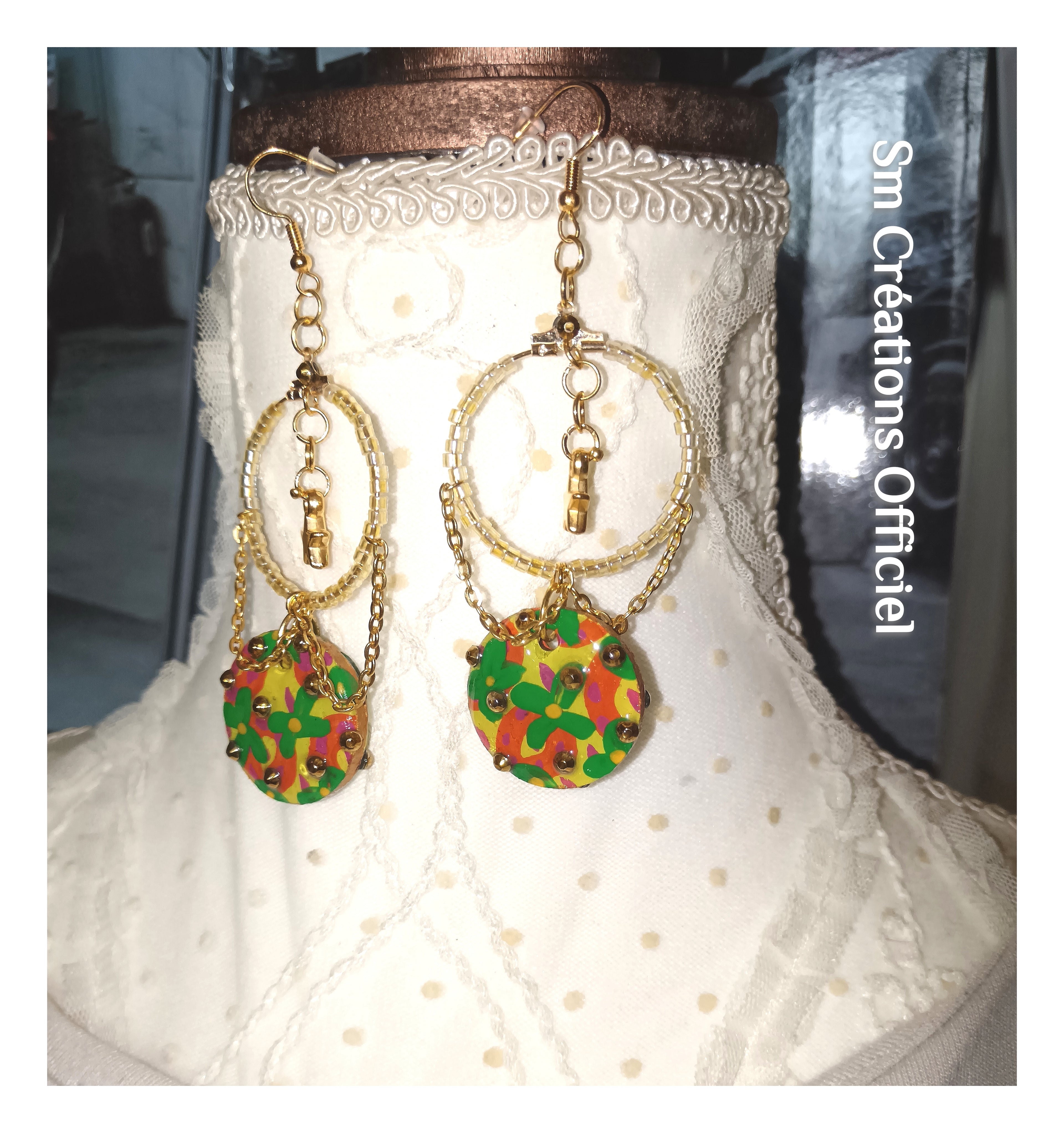 Boucle d'oreille artisanale ''Patricia'' Handmade with paint E25