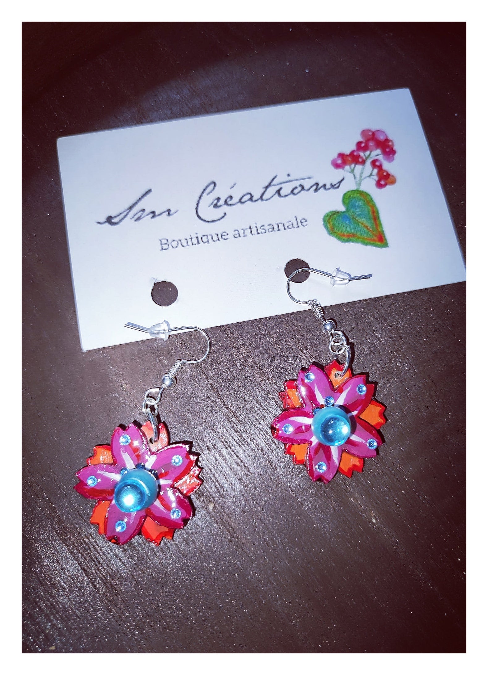 Boucle d'oreille Arte en fleurs orange et bleu| 95% naturel type Bohème Chic