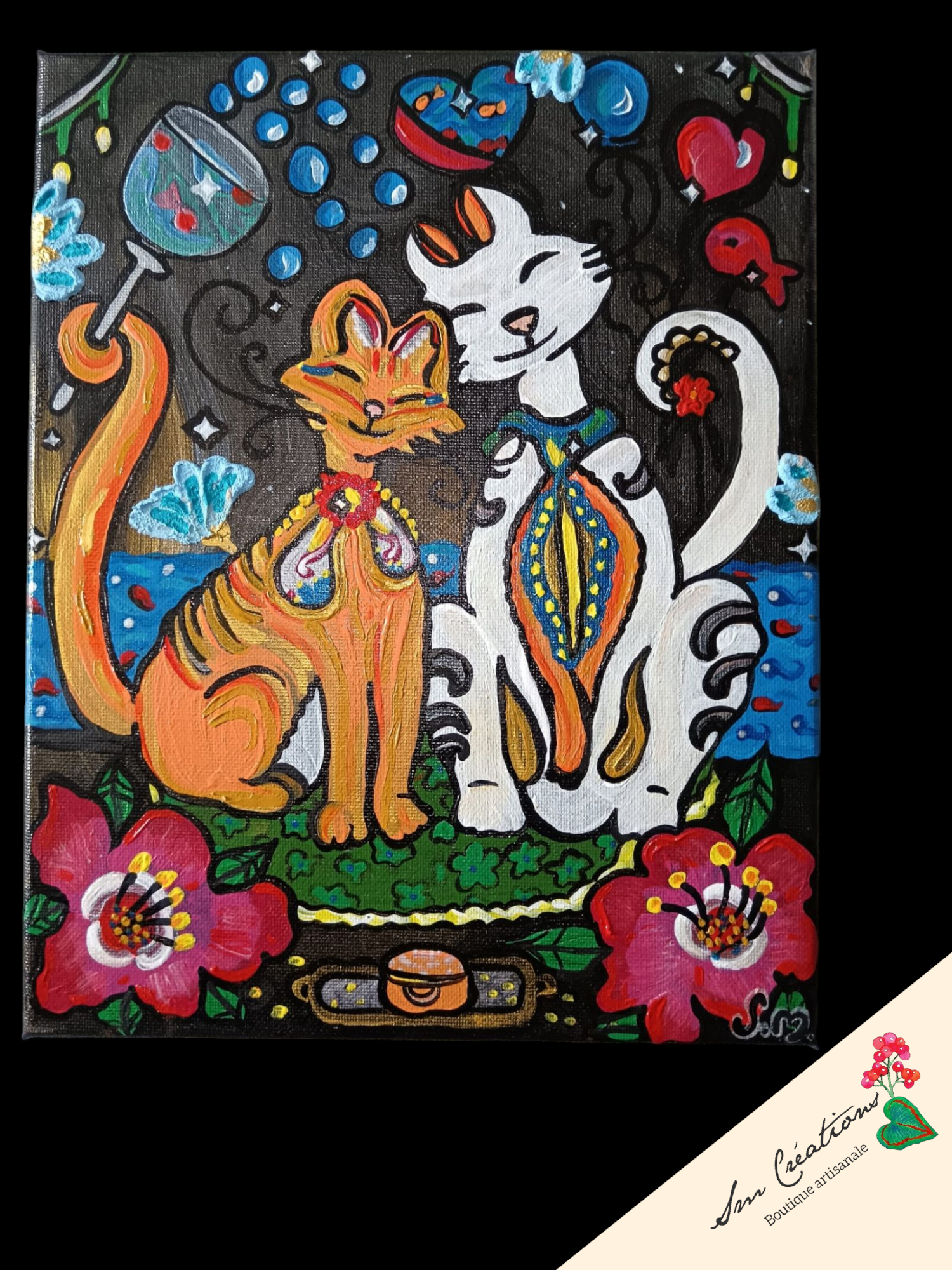 "Flashback" Peinture acrylique/ texturée sur fleurs - Exemplaire unique - Signé avec certificat