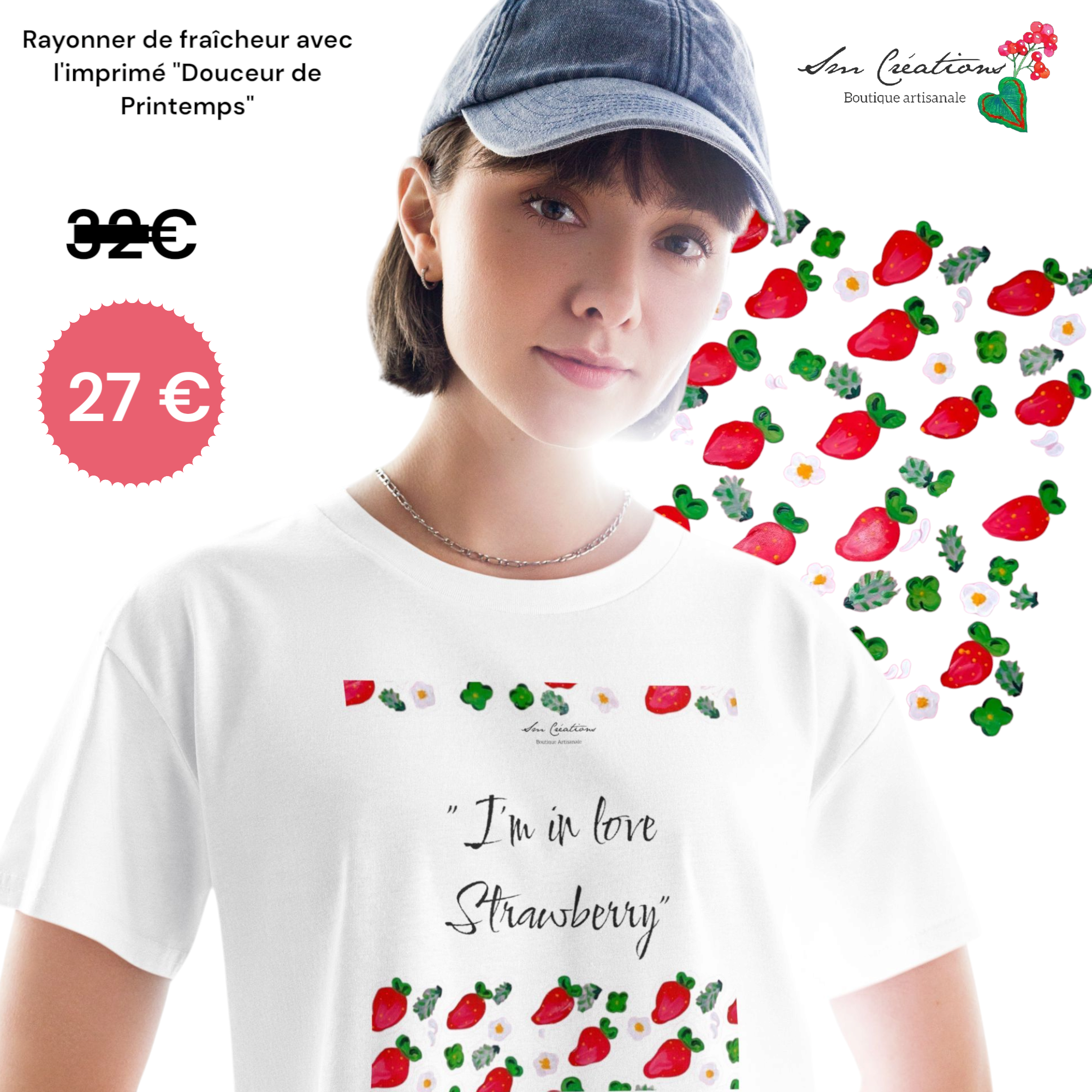 Crop top pour femme "I'm in love Strawberry" Edition limitée Design - Sm Creations 2025