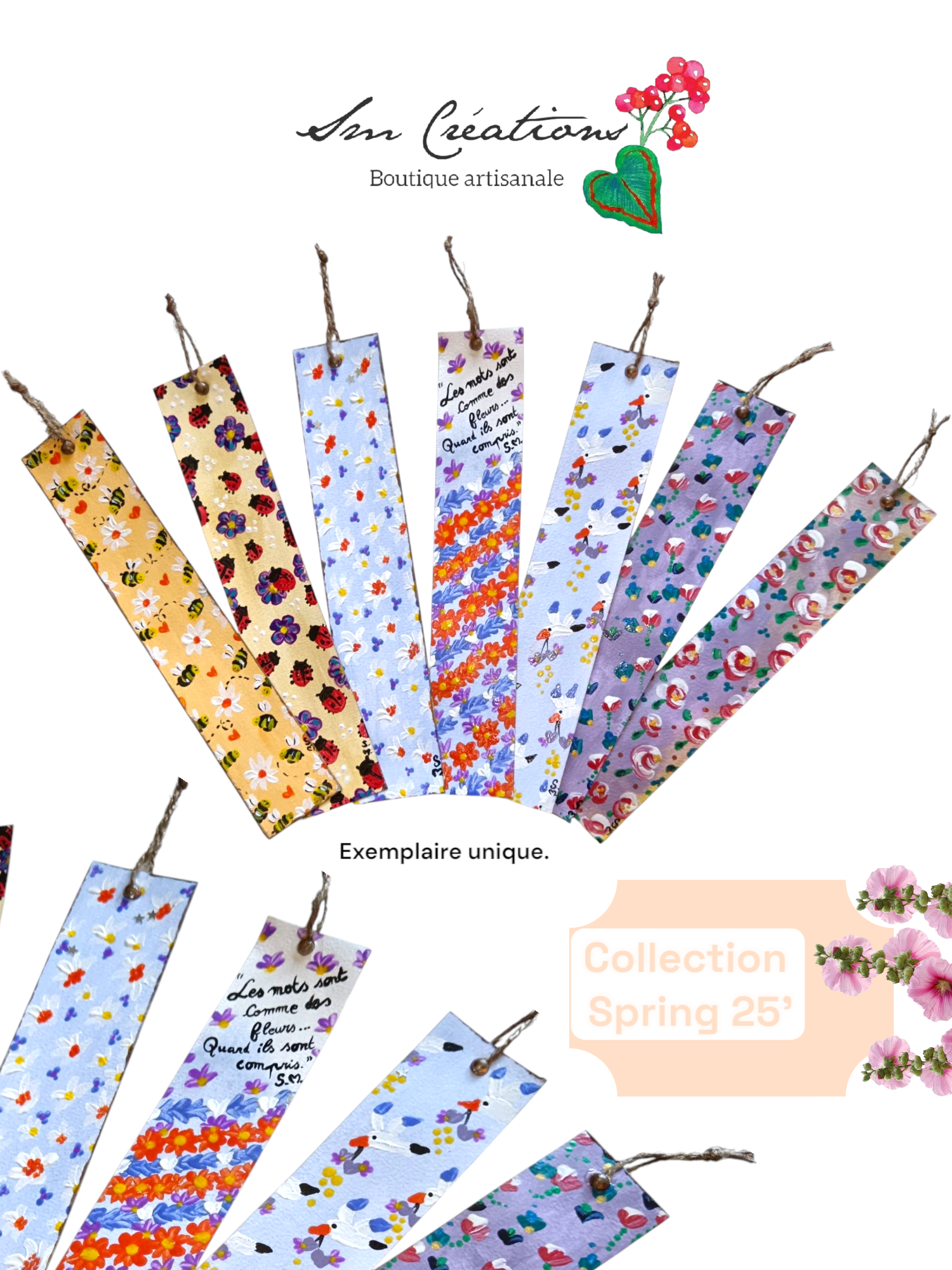 Marque page artisanale Collection Floraison 25' - Exemplaire unique signé - Nouveauté 2025