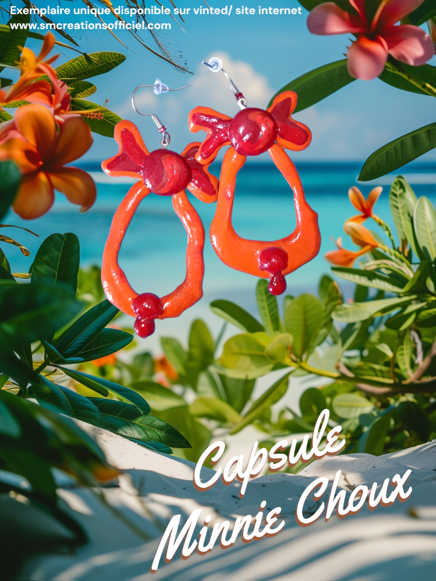 Boucle d'oreille Categorie Art Capsule ''Minnie Choux'' Summer 2025 en gomme d'arabique/ acrylic paint