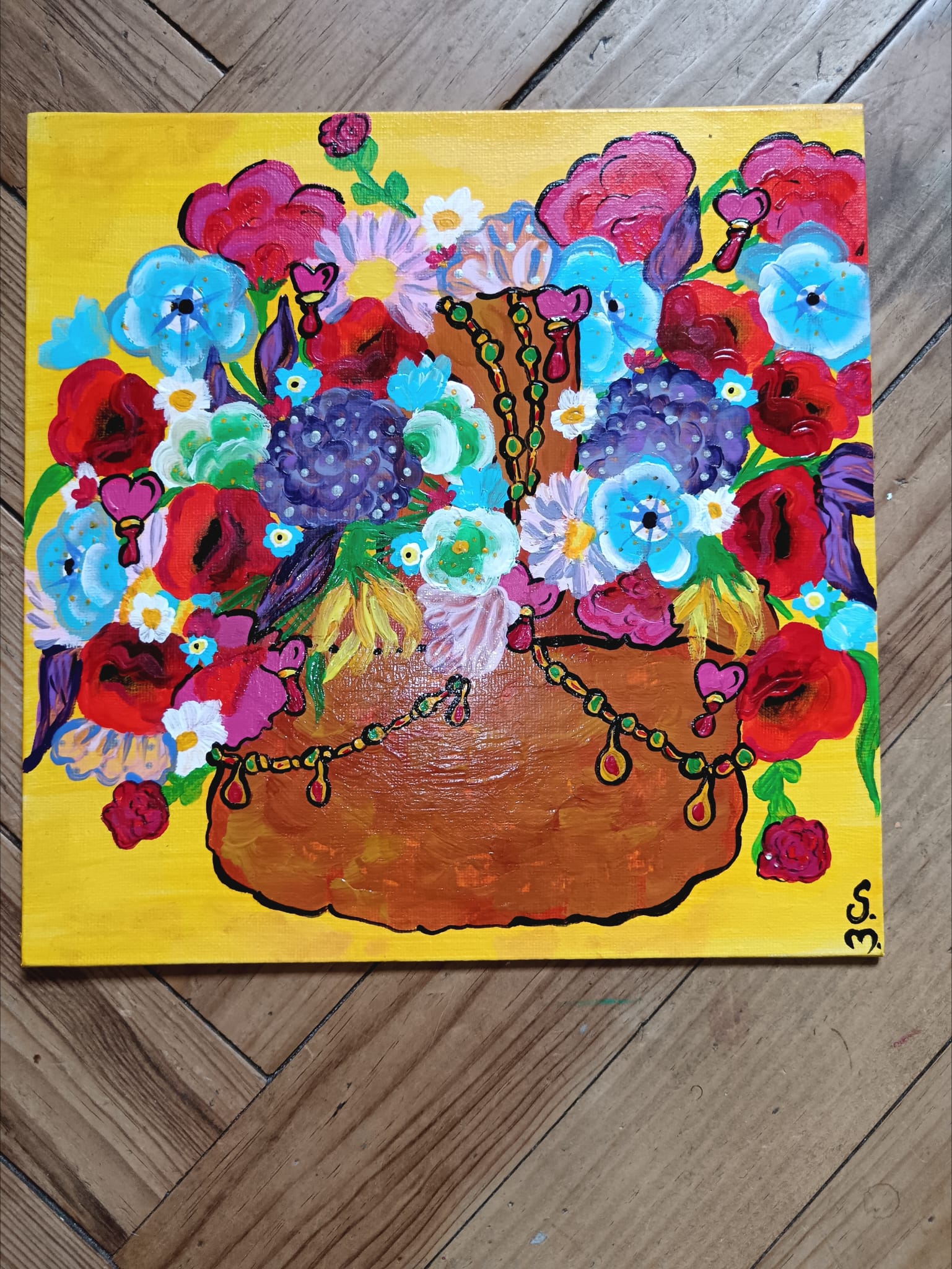 Carré Décoratif ''Toujours + de fleurs" 25*25cm/ Exemplaire unique signé 2025