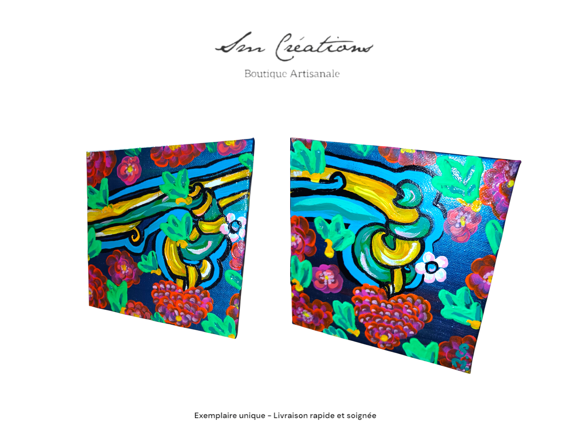 Tableau contemporain ethnique signé ''Les inséparables'' - 2025 avec certificat d'authenticité inclus