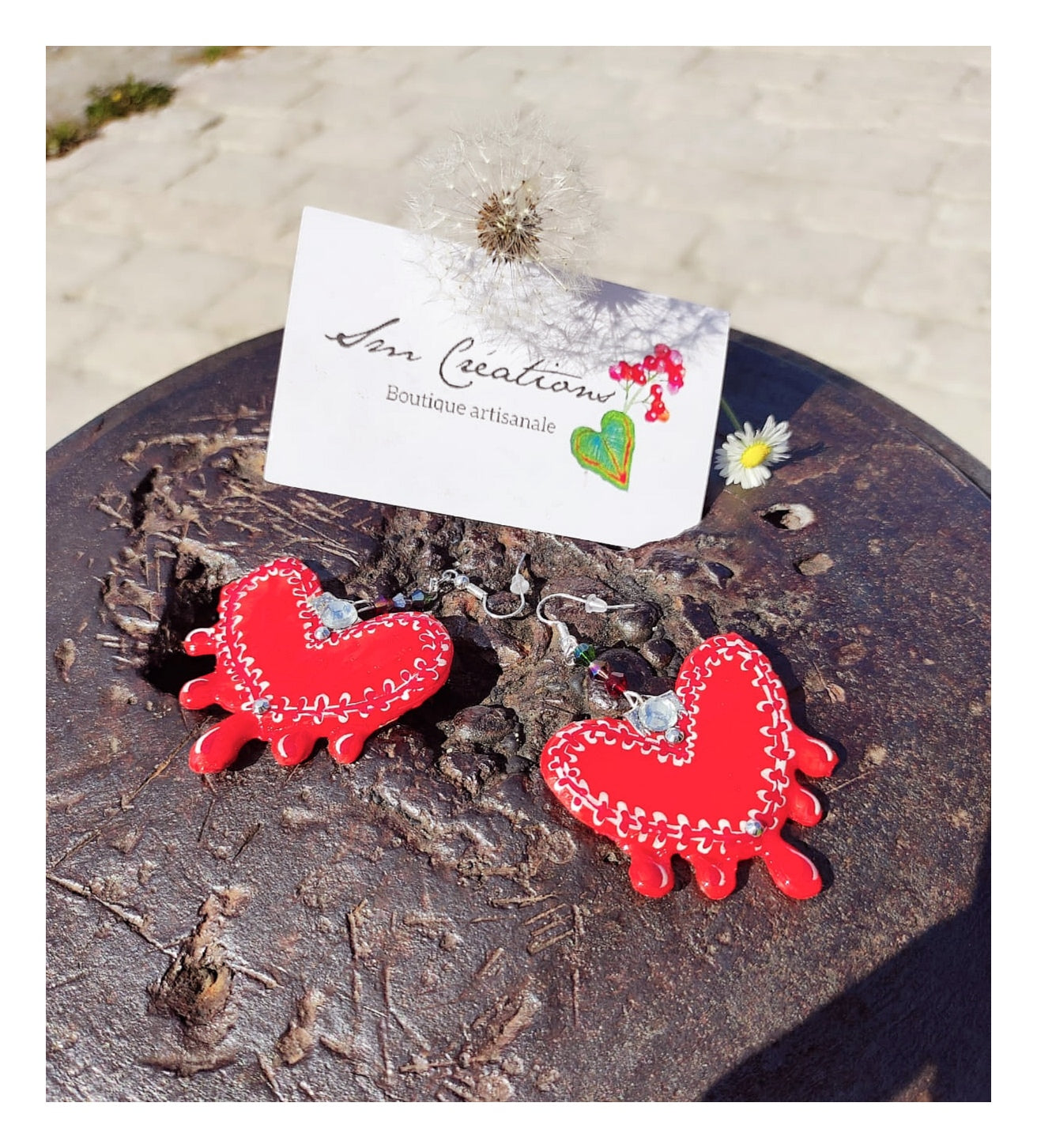 Boucle d'oreille artisanale Arte | '' Coeur Bouillon'' 95% Naturel