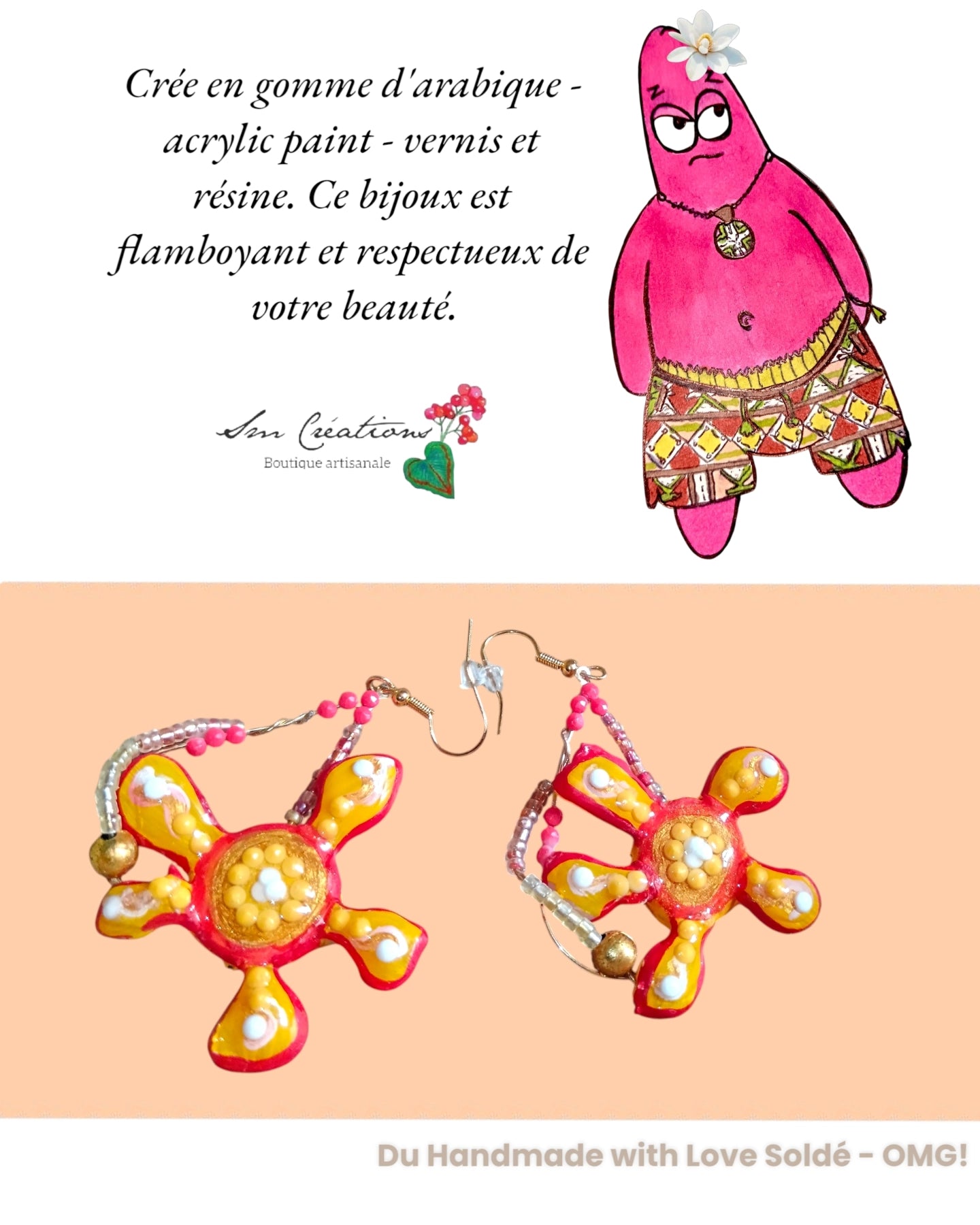 Boucle d'oreille en gomme d'arabique vernis ''Splash II" Edition 2025 ✨