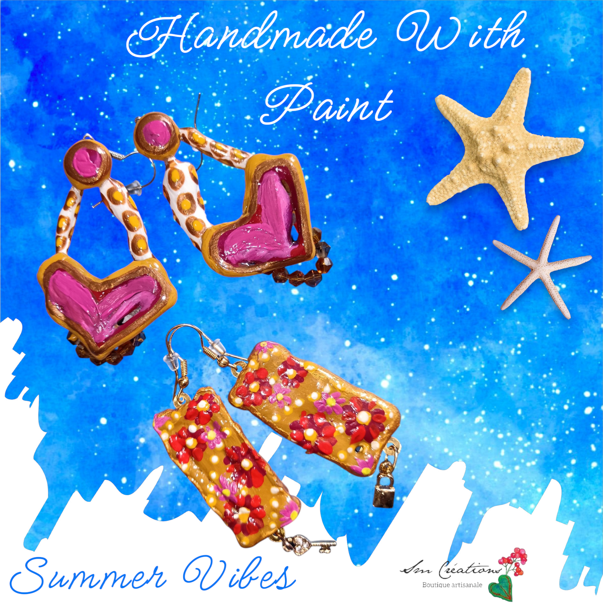 Boucle d'oreille Categorie Art Capsule ''Minnie Choux'' Summer 2025 en gomme d'arabique/ acrylic paint