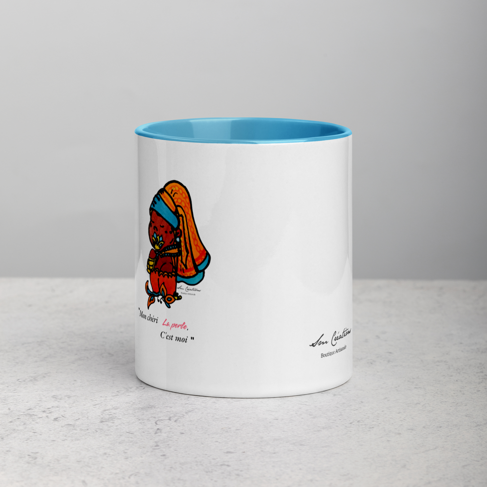 Mug Bi-Color Blanc - Bleu Cerulean "Petite Mama - La perle"/ Sm Créations - Edition limitée/ Design inédit