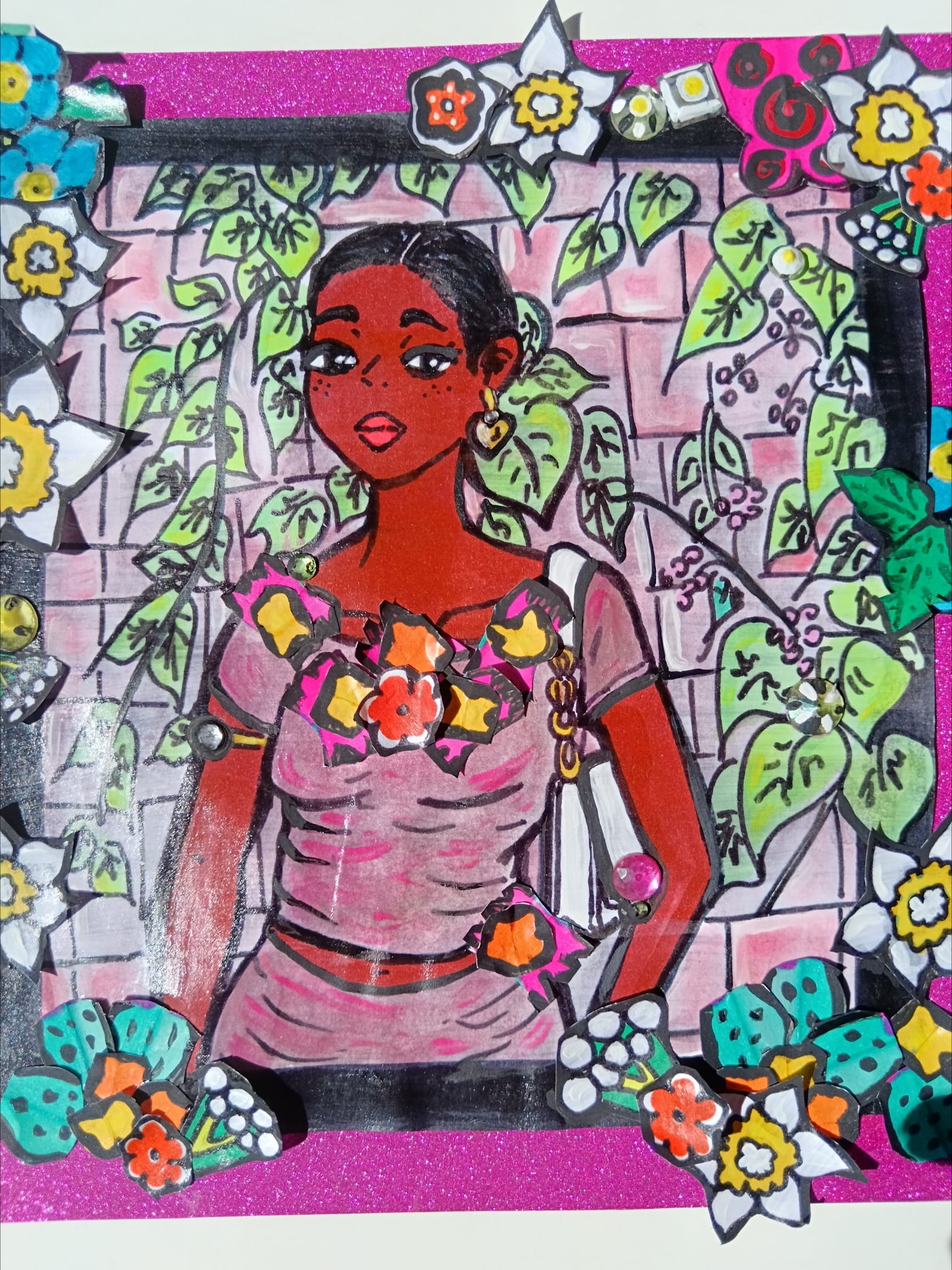 Illustration peinture type affichette artisanale 21 x 20 cm - 1 exemplaire unique et signé - "La belle inconnue" 2025