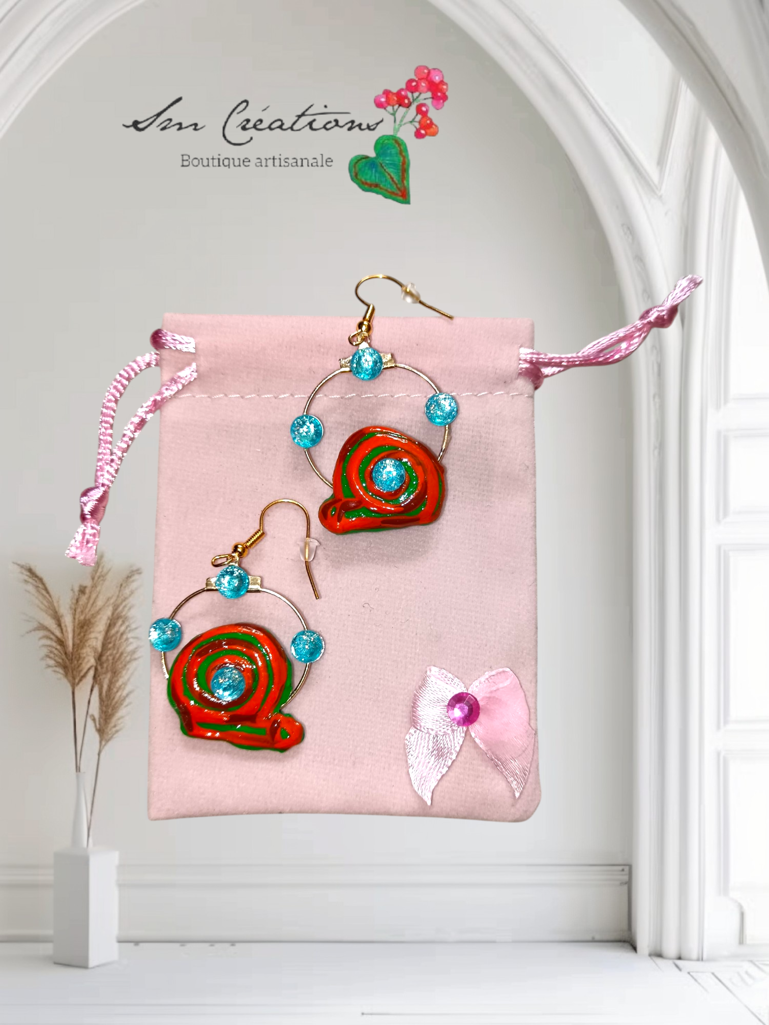 Boucle d'oreille en gomme d'arabique/ acrylic paint/ perles de rocaille ''Handmade with paint'' Capsule Splash - 2025