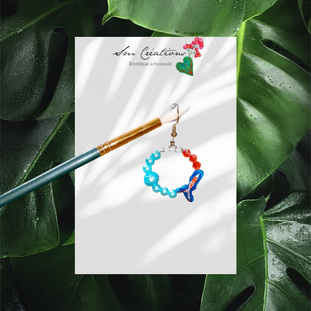 Boucle d'oreille en gomme d'arabique/ acrylic paint/ perles de rocaille ''Handmade with paint'' Capsule Splash - 2025