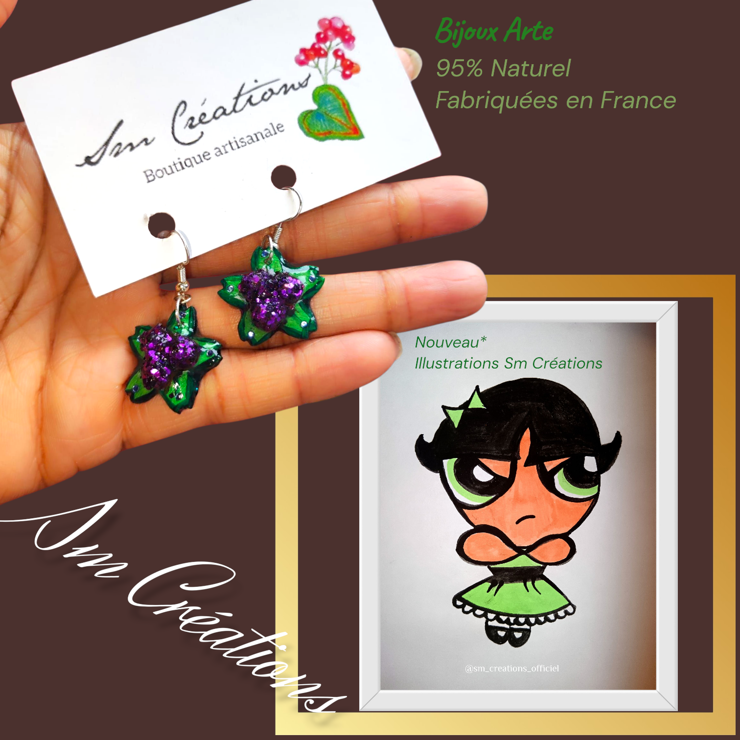 Boucle d'oreille Arte| Fleurs en violet Sequin| 95% Naturel