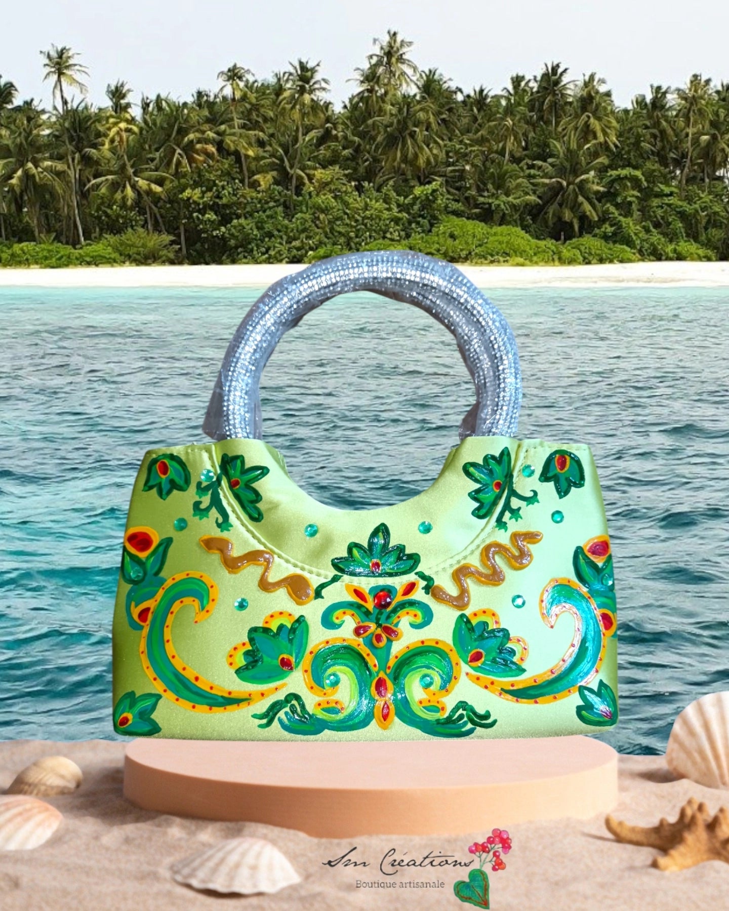 Sac à main Design Inédit ''Handmade with paint'' Coloris vert acidulé/ écarlate