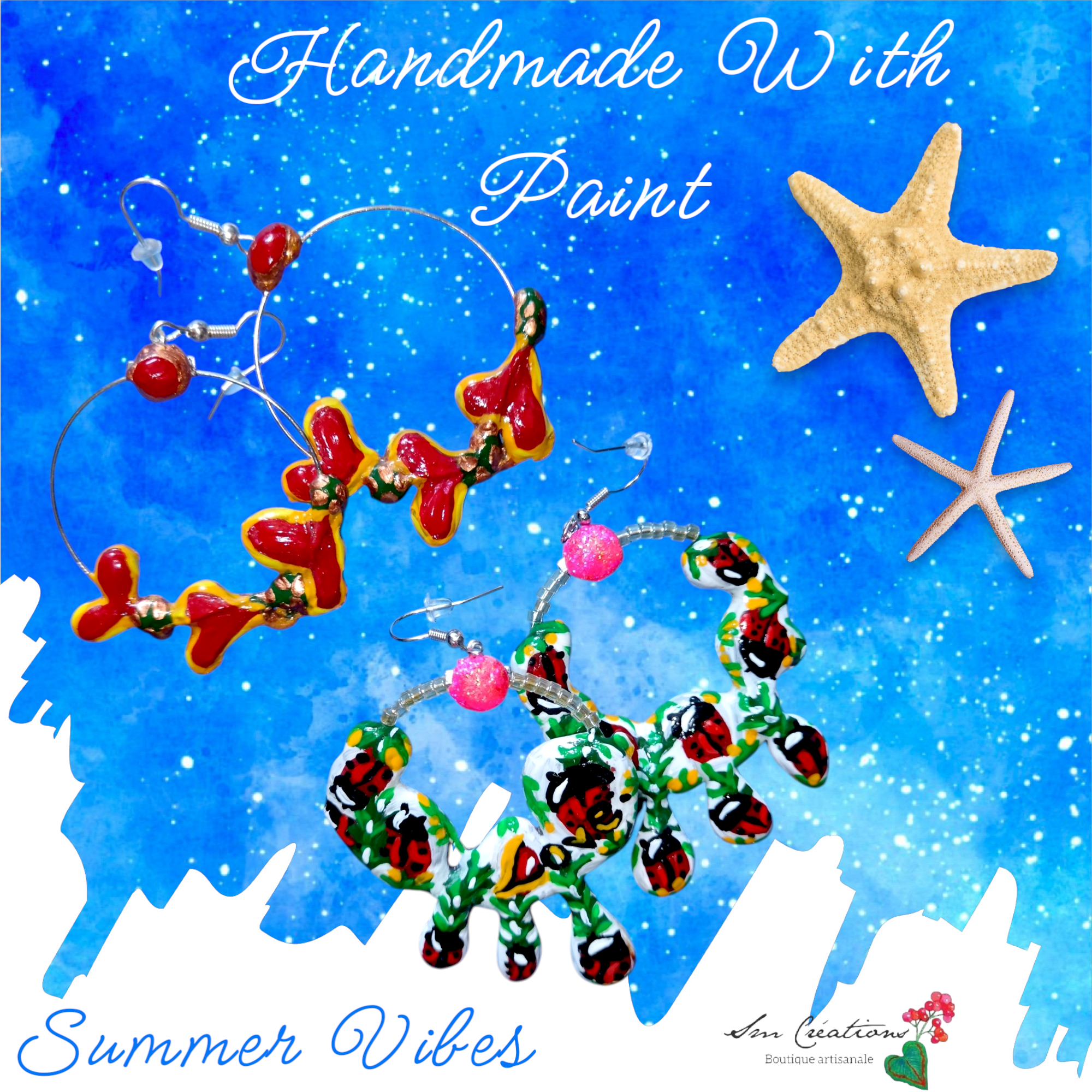 Boucle d'oreille Categorie Art Capsule ''Minnie Choux'' Summer 2025 en gomme d'arabique/ acrylic paint