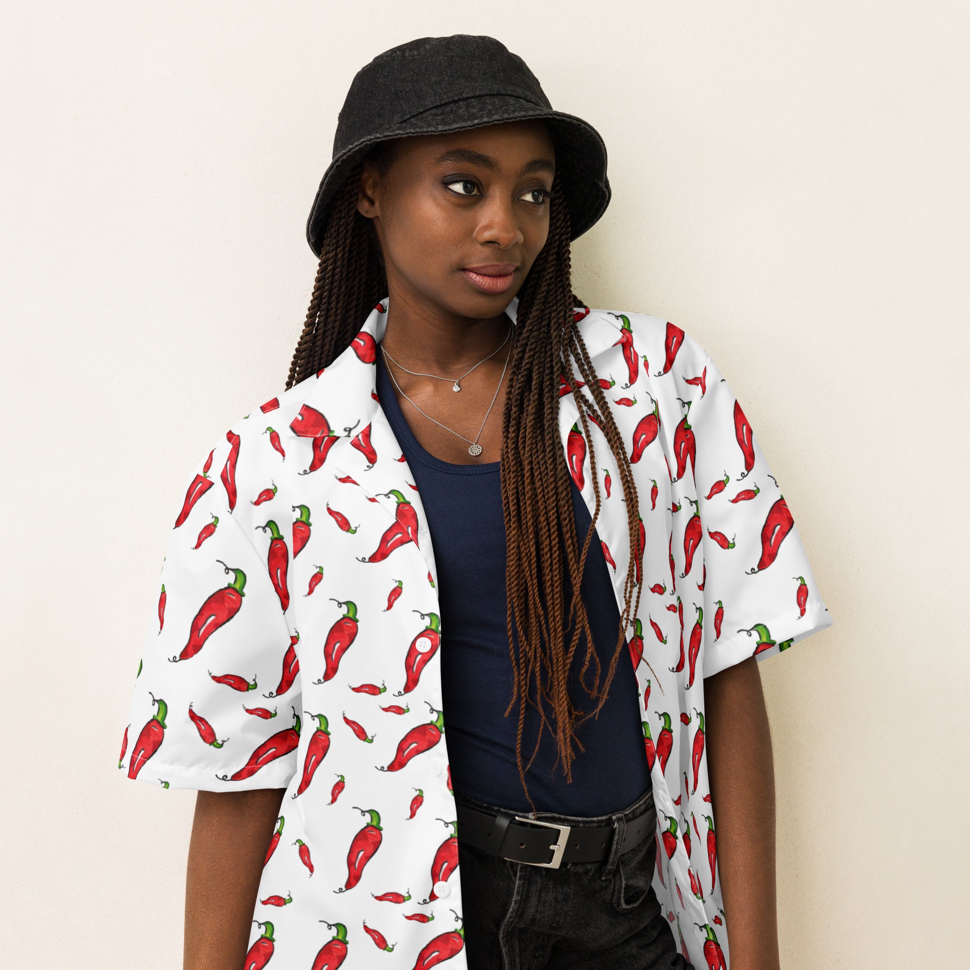 Chemise tendance à boutons unisexe ''Piment'' Printemps Été 2025