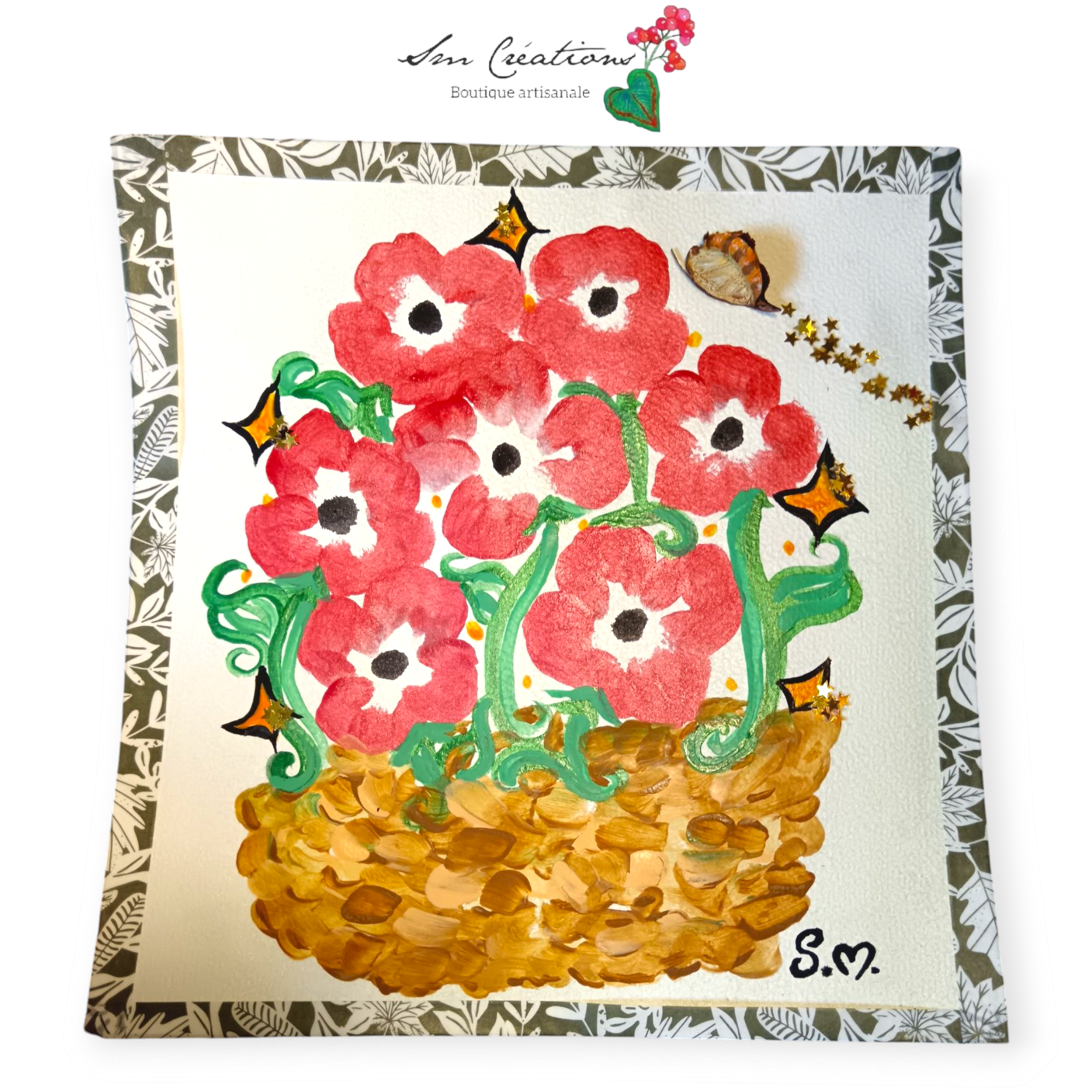 Illustration/ Affichette Artisanale signée - Exemplaire unique "Panier de Coquelicot'' Année : 2025