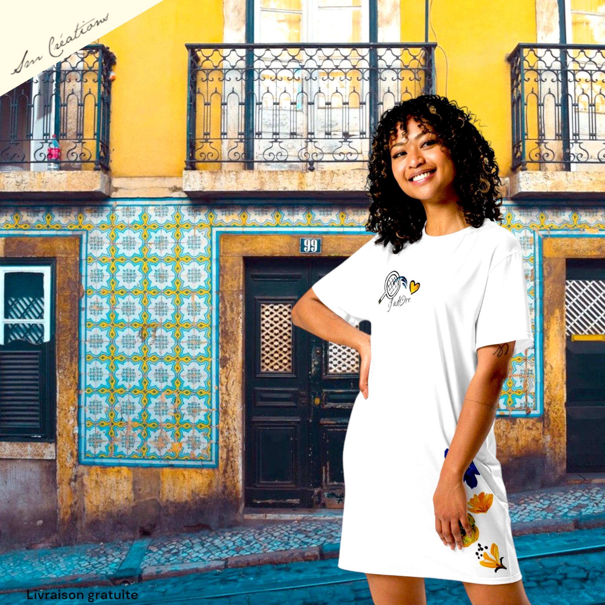 Robe T-shirt à fleurs d'été ''J'adore'' 2025 Printemps Été