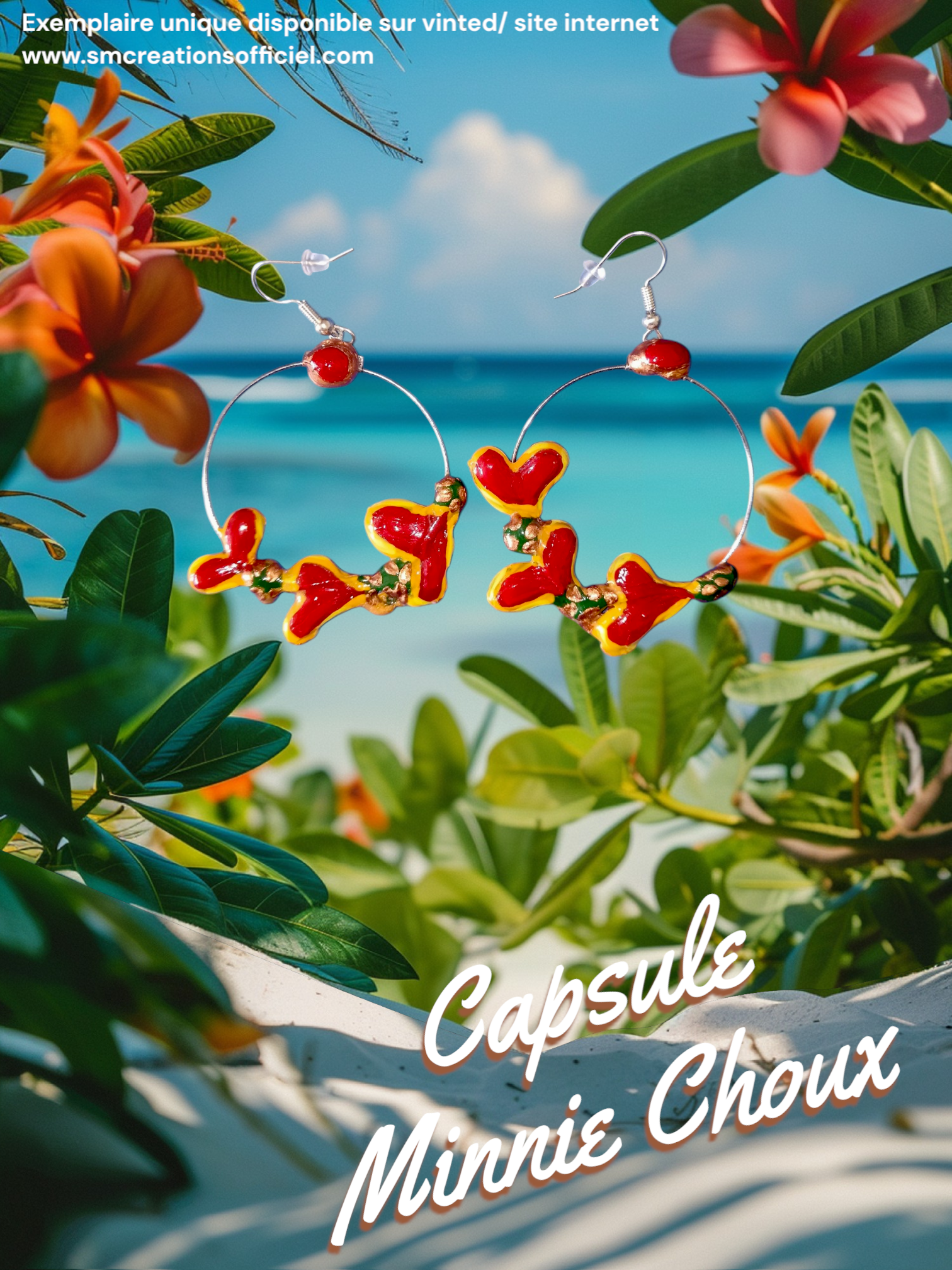Boucle d'oreille Categorie Art Capsule ''Minnie Choux'' Summer 2025 en gomme d'arabique/ acrylic paint