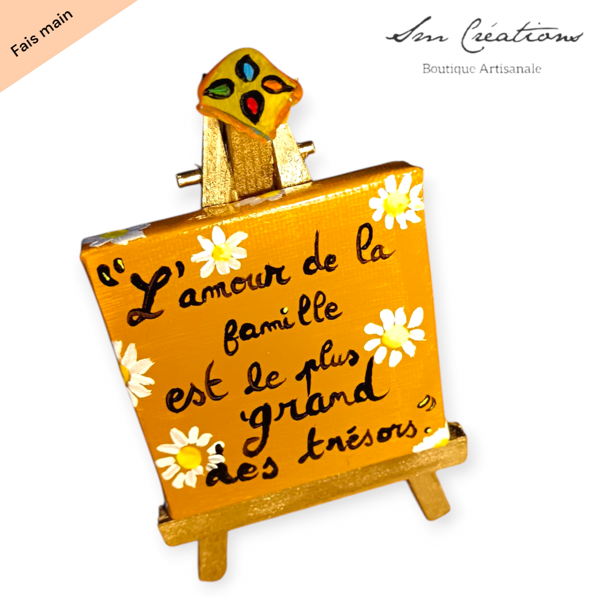 Mini toile caramel sur chevalet doré/ Artisanale signé- Idées cadeaux Spécial Doux Messages 2025