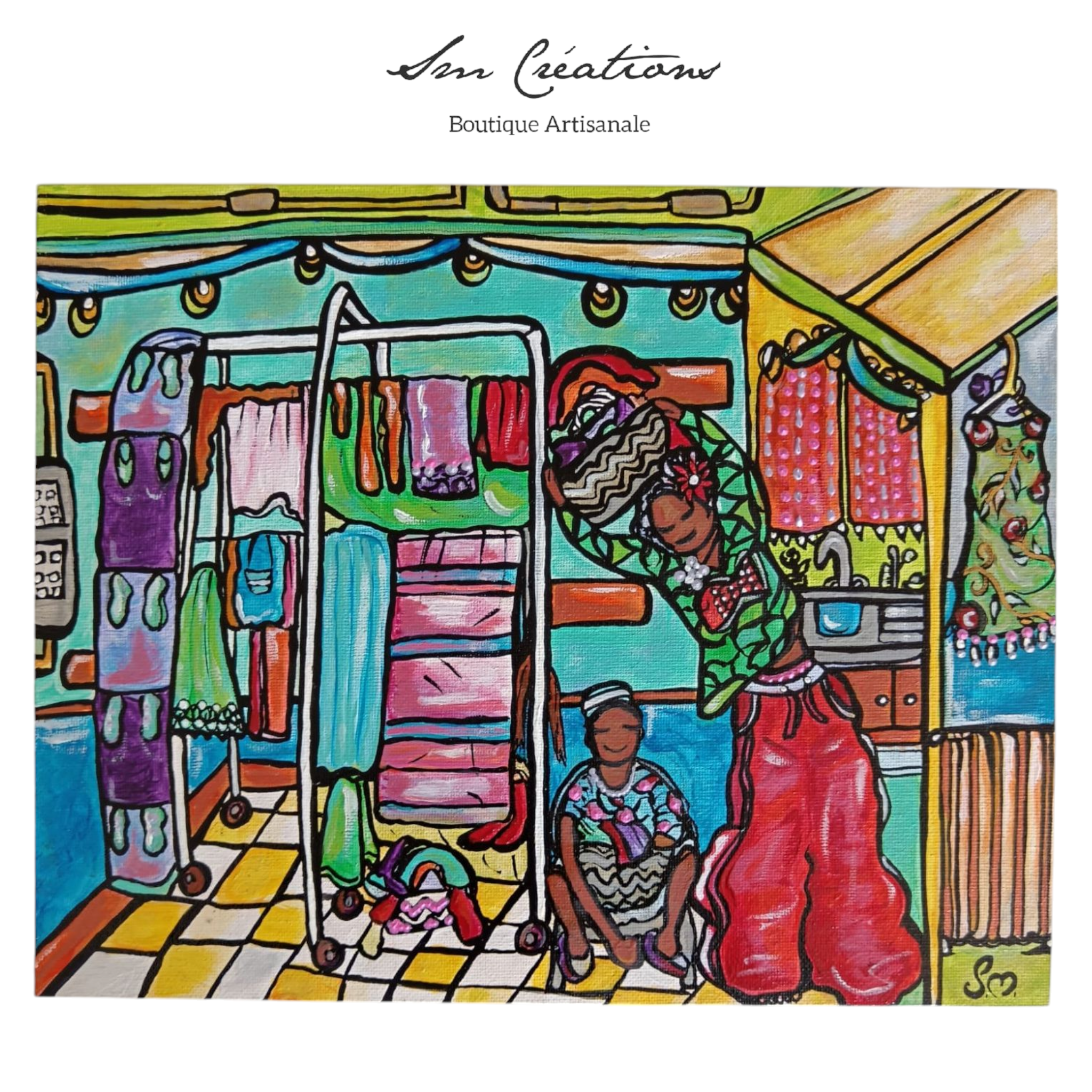 "Scène de ménage" Peinture acrylique et 3D Paint 24X30cm - Exemplaire unique signé avec certificat d'authenticité