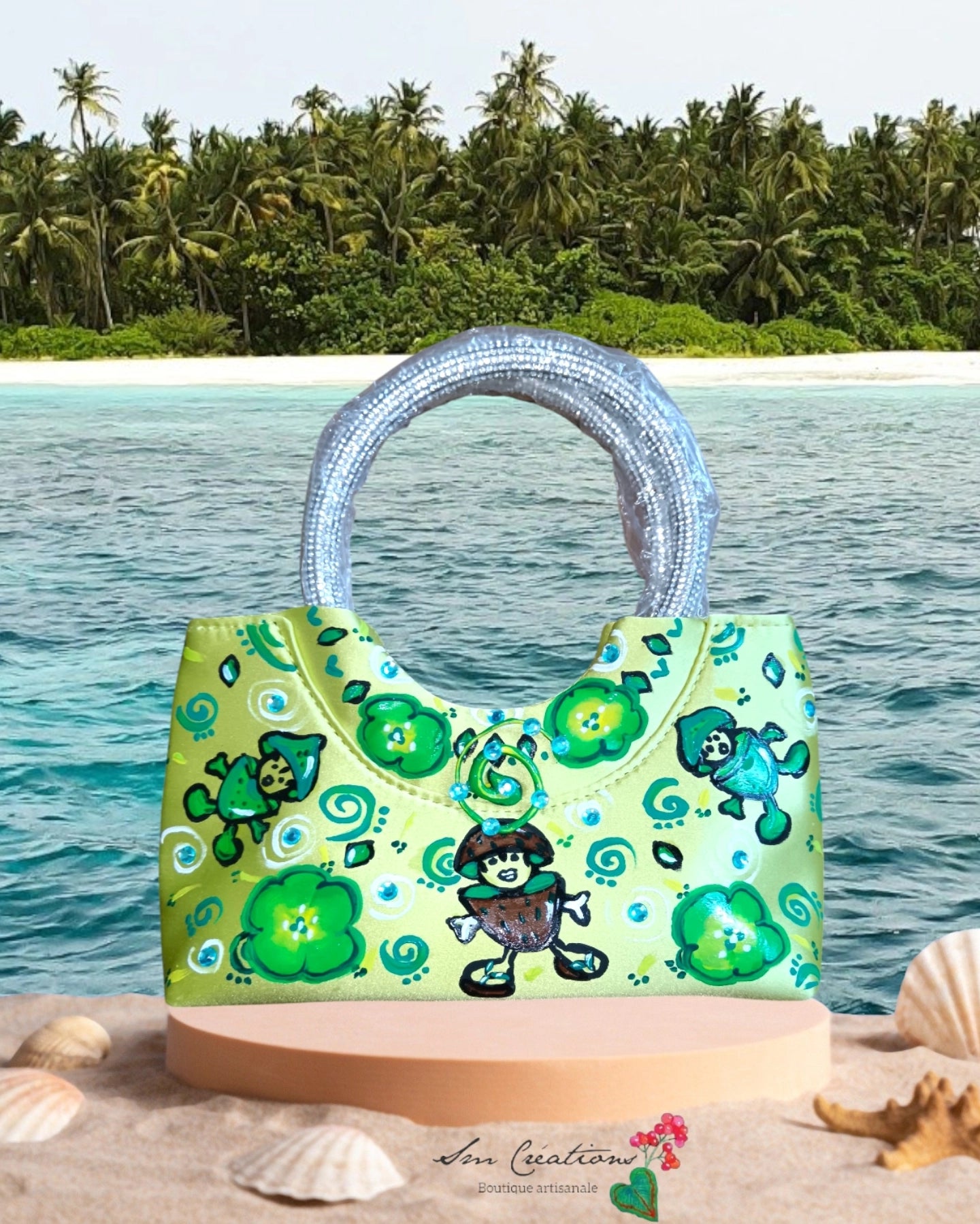 Sac à main Design unique ''Handmade with paint'' coloris vert acidulé ''Kiwi''