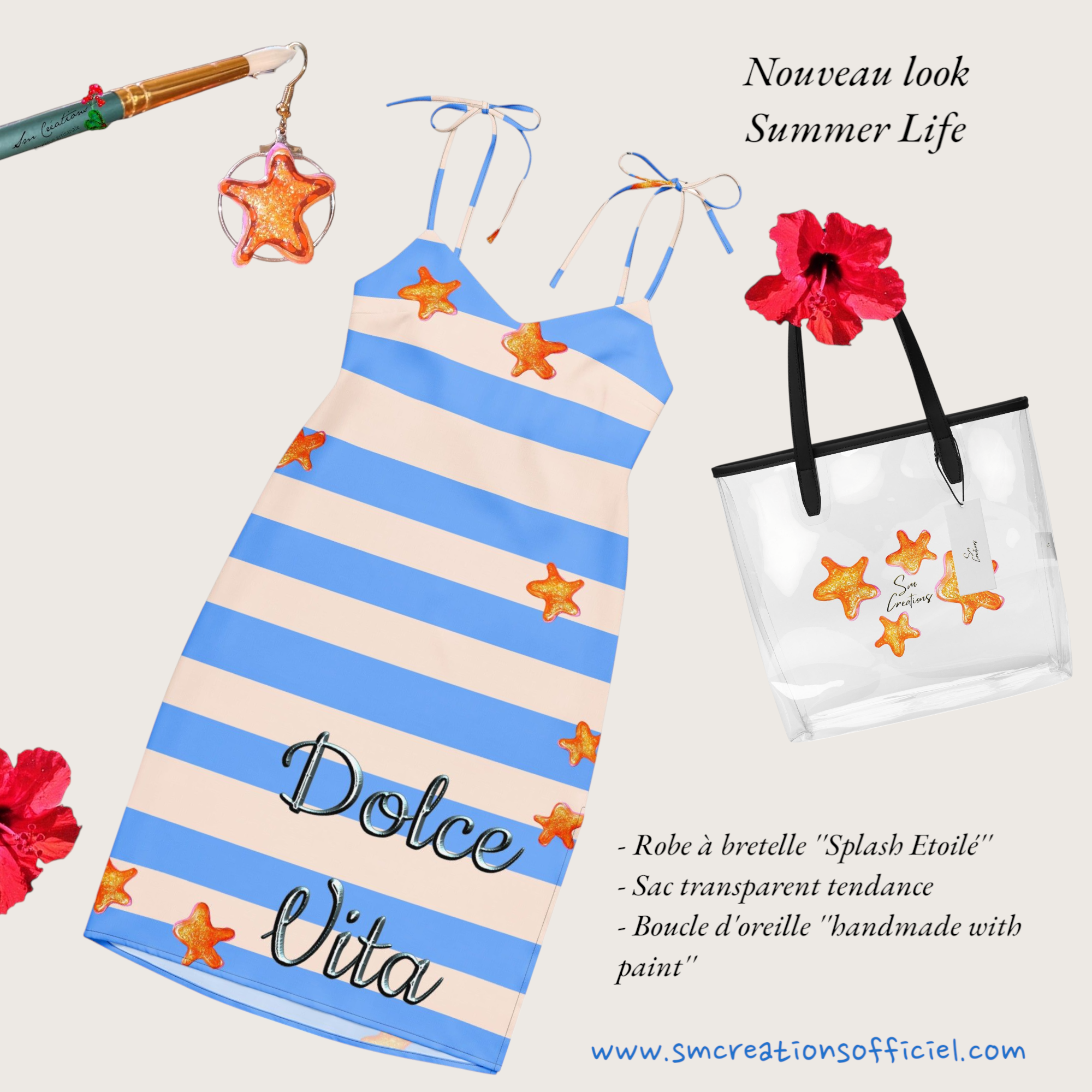 Boucle d'oreille en gomme d'arabique/ acrylic paint/ perles de rocaille ''Handmade with paint'' Capsule Splash - 2025