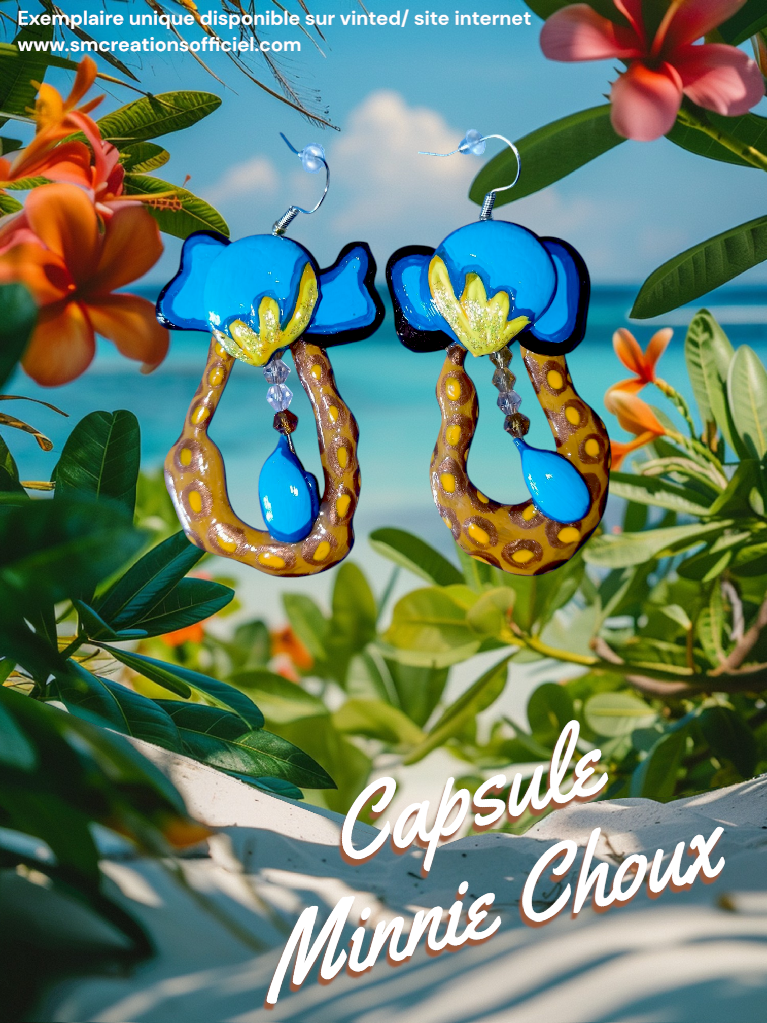 Boucle d'oreille Categorie Art Capsule ''Minnie Choux'' Summer 2025 en gomme d'arabique/ acrylic paint