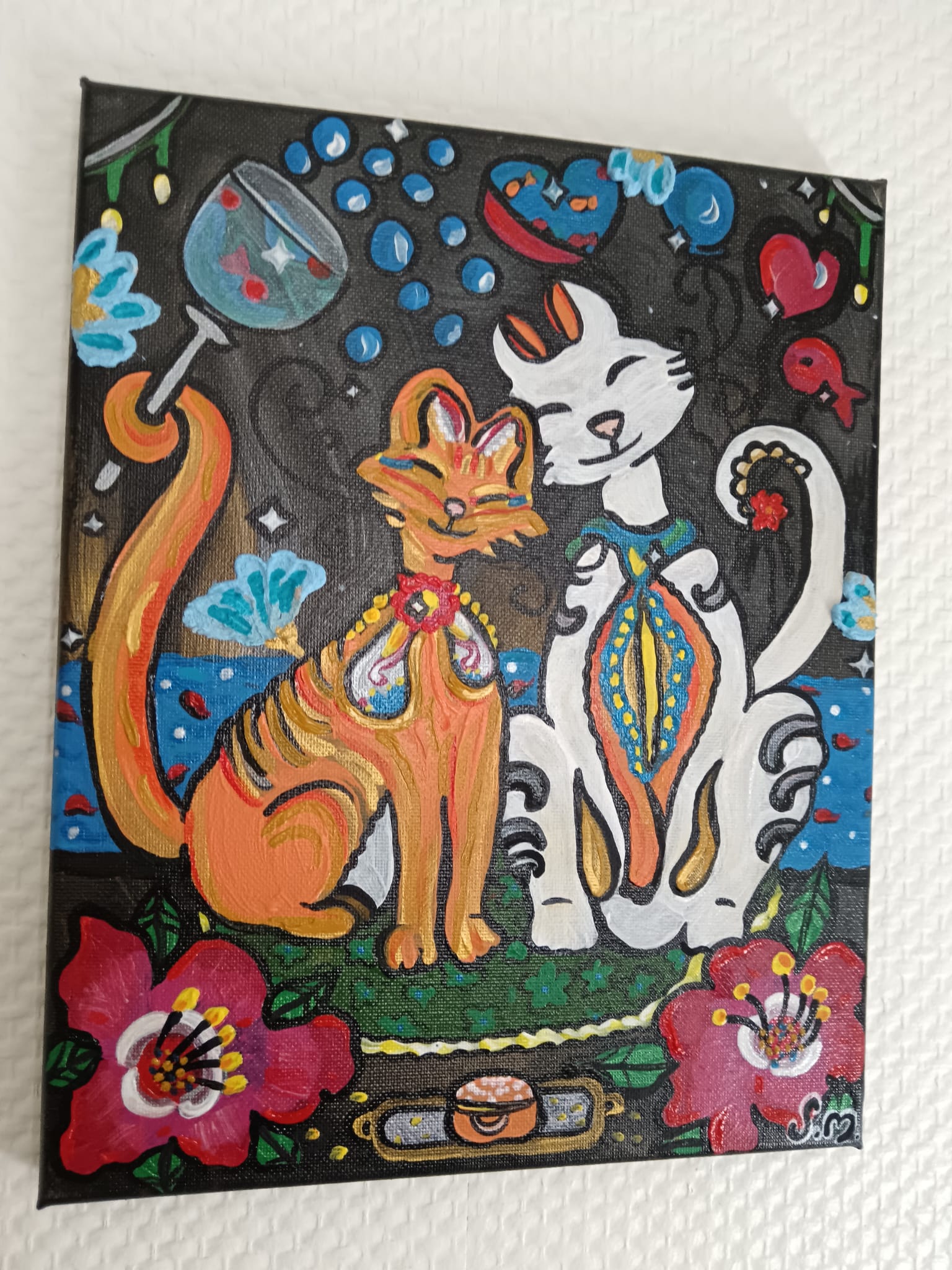 "Flashback" Peinture acrylique/ texturée sur fleurs - Exemplaire unique - Signé avec certificat