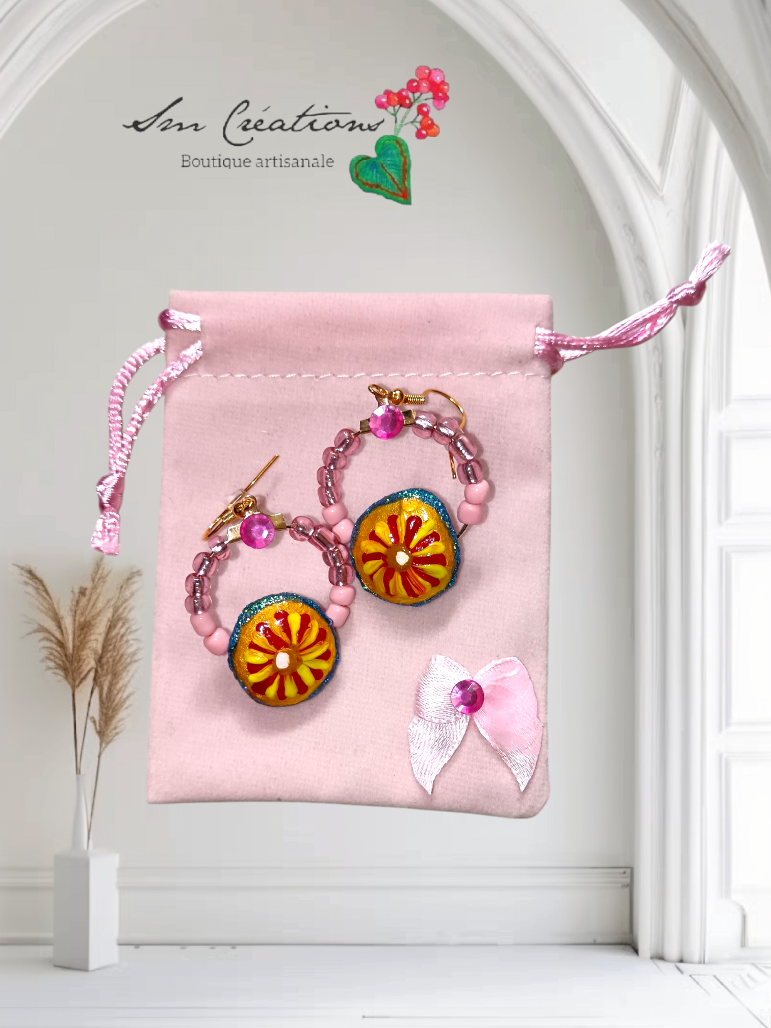 Boucle d'oreille en gomme d'arabique/ acrylic paint/ perles de rocaille ''Handmade with paint'' Capsule Splash - 2025