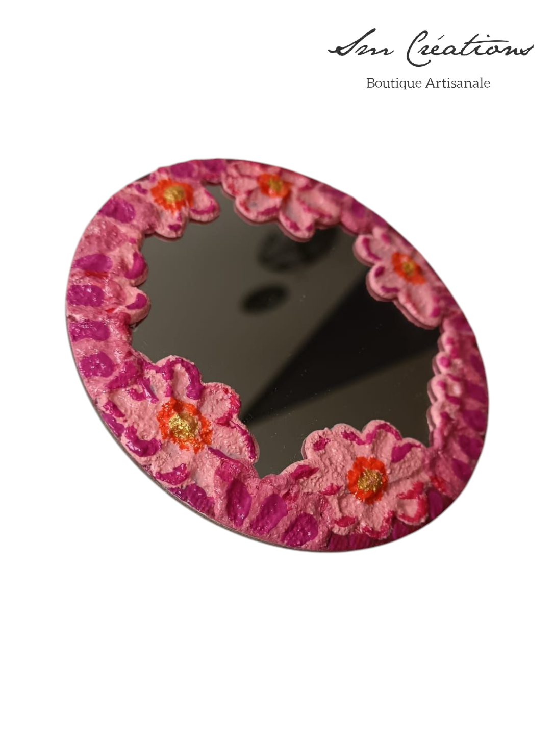 Miroir Artisanale Fais Main Inspiration Japon "Rocher en rose" Exemplaire unique/ Idée Cadeau original