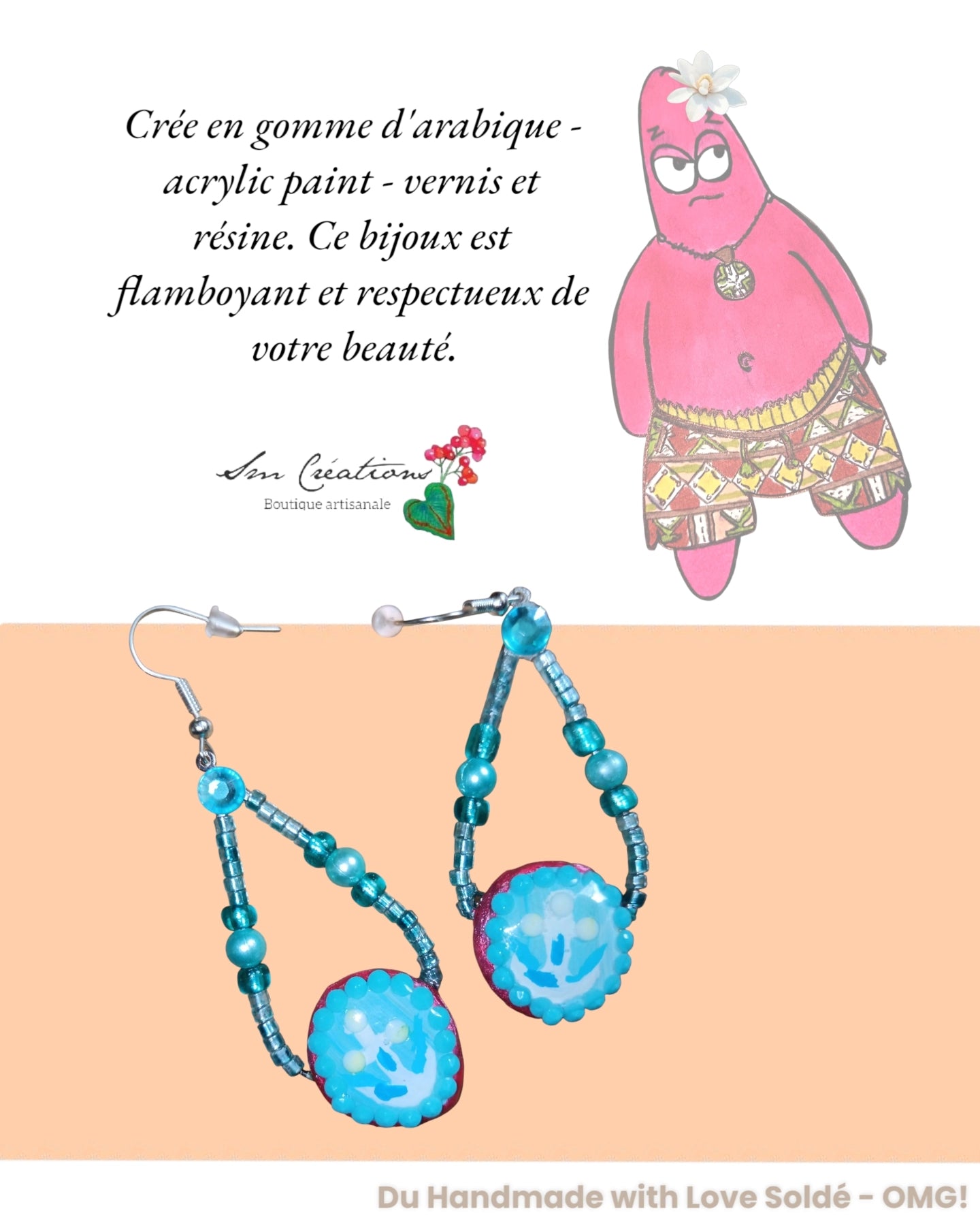 Boucle d'oreille en gomme d'arabique vernis ''Splash II" Edition 2025 ✨