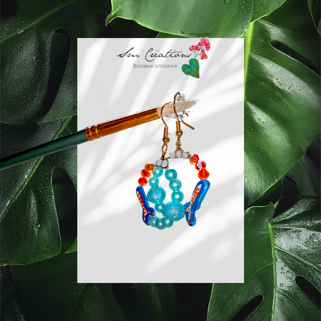 Boucle d'oreille en gomme d'arabique/ acrylic paint/ perles de rocaille ''Handmade with paint'' Capsule Splash - 2025