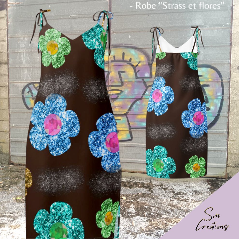 Robe midi à bretelles ''Strass et Flores'' Edition 2025