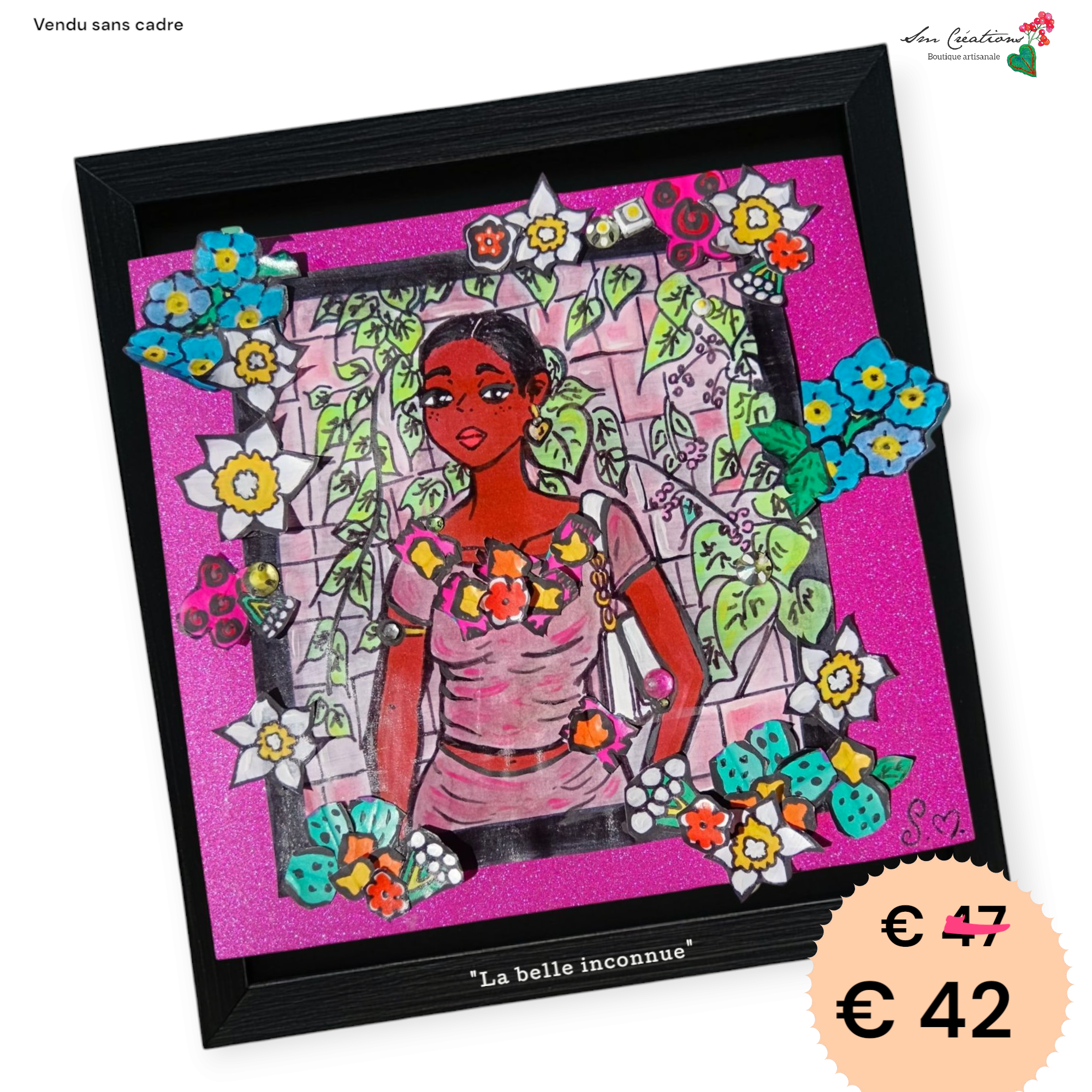 Illustration peinture type affichette artisanale 21 x 20 cm - 1 exemplaire unique et signé - "La belle inconnue" 2025