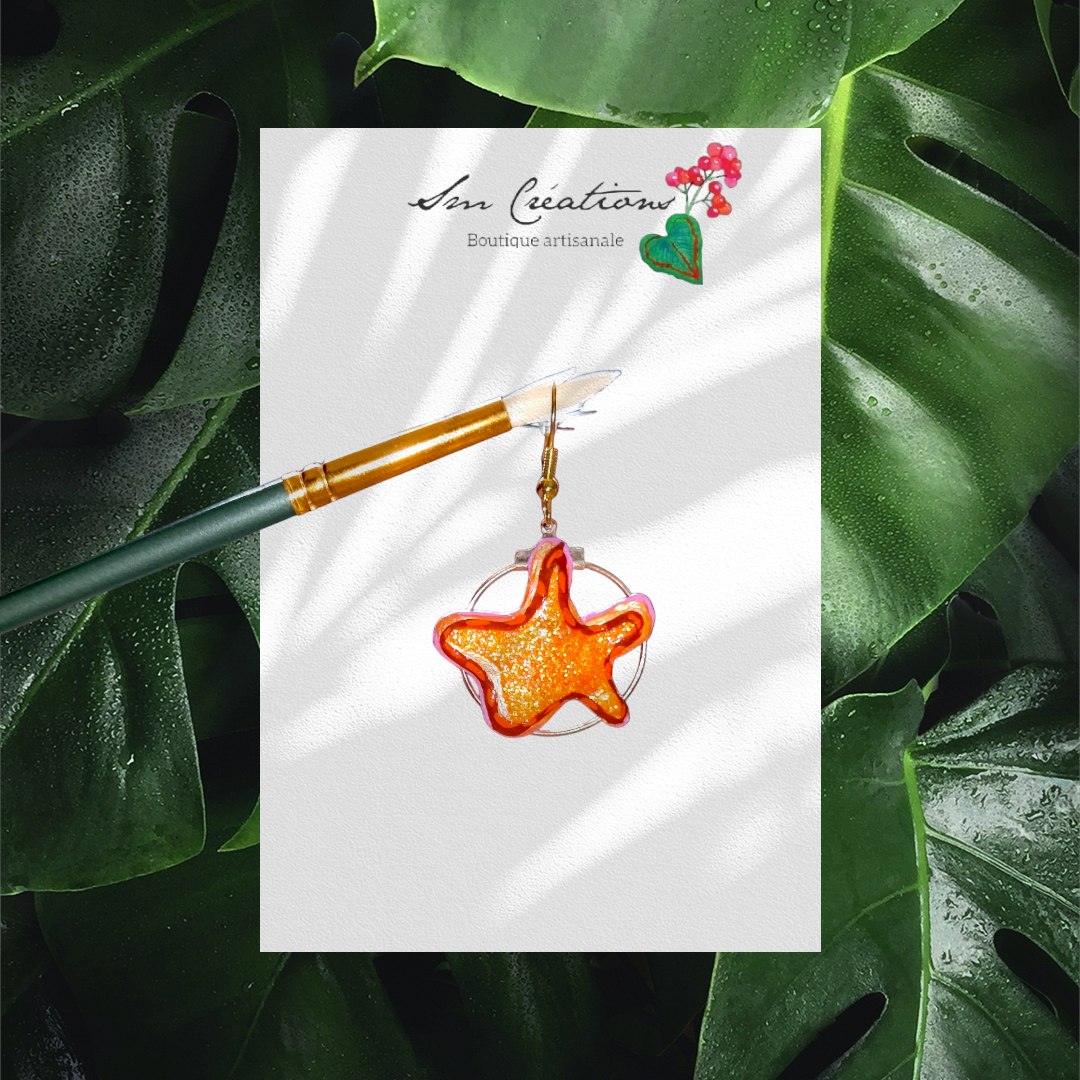 Boucle d'oreille en gomme d'arabique/ acrylic paint/ perles de rocaille ''Handmade with paint'' Capsule Splash - 2025