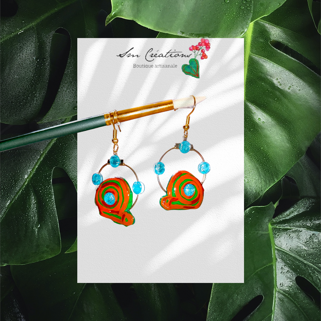 Boucle d'oreille en gomme d'arabique/ acrylic paint/ perles de rocaille ''Handmade with paint'' Capsule Splash - 2025