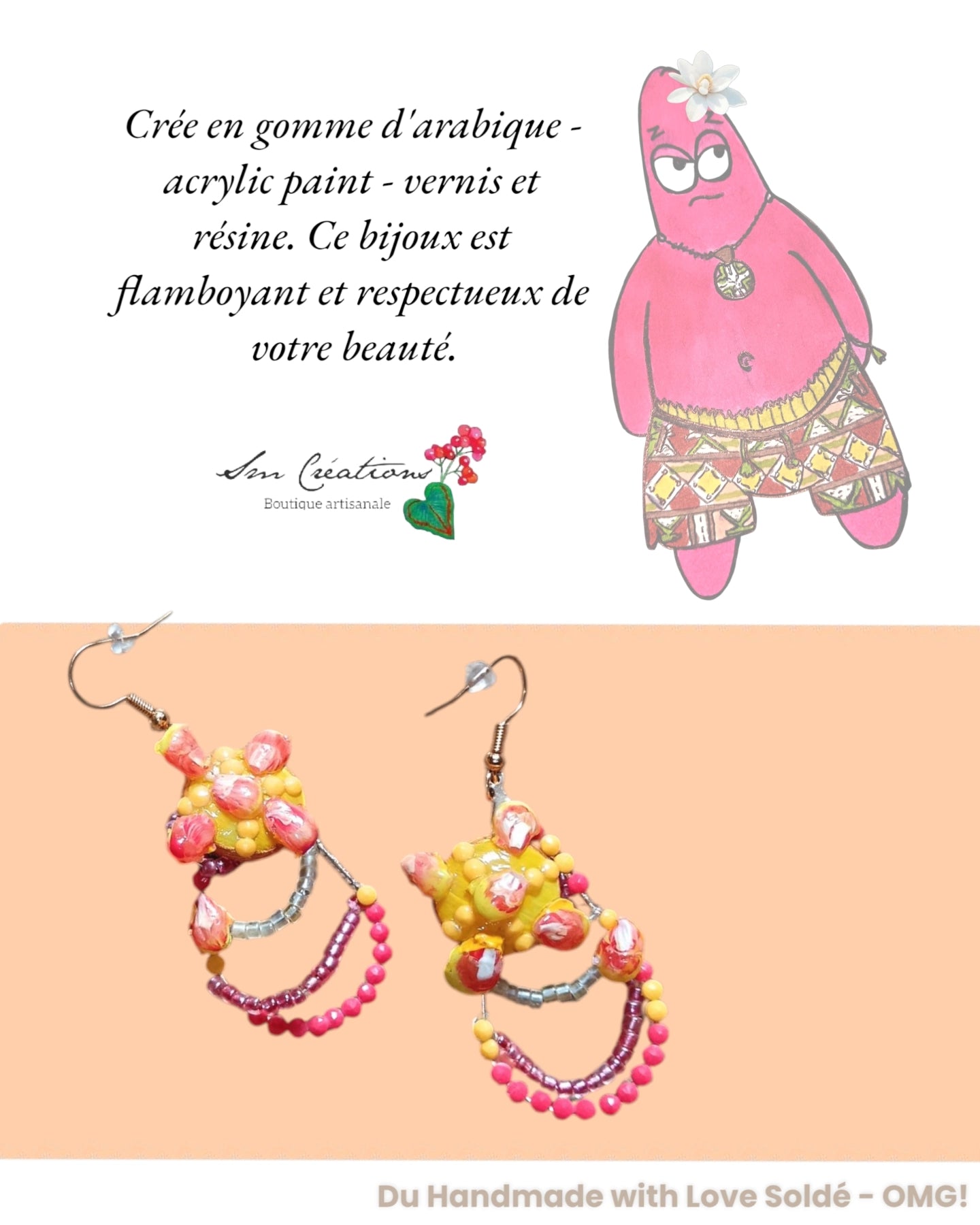 Boucle d'oreille en gomme d'arabique vernis ''Splash II" Edition 2025 ✨