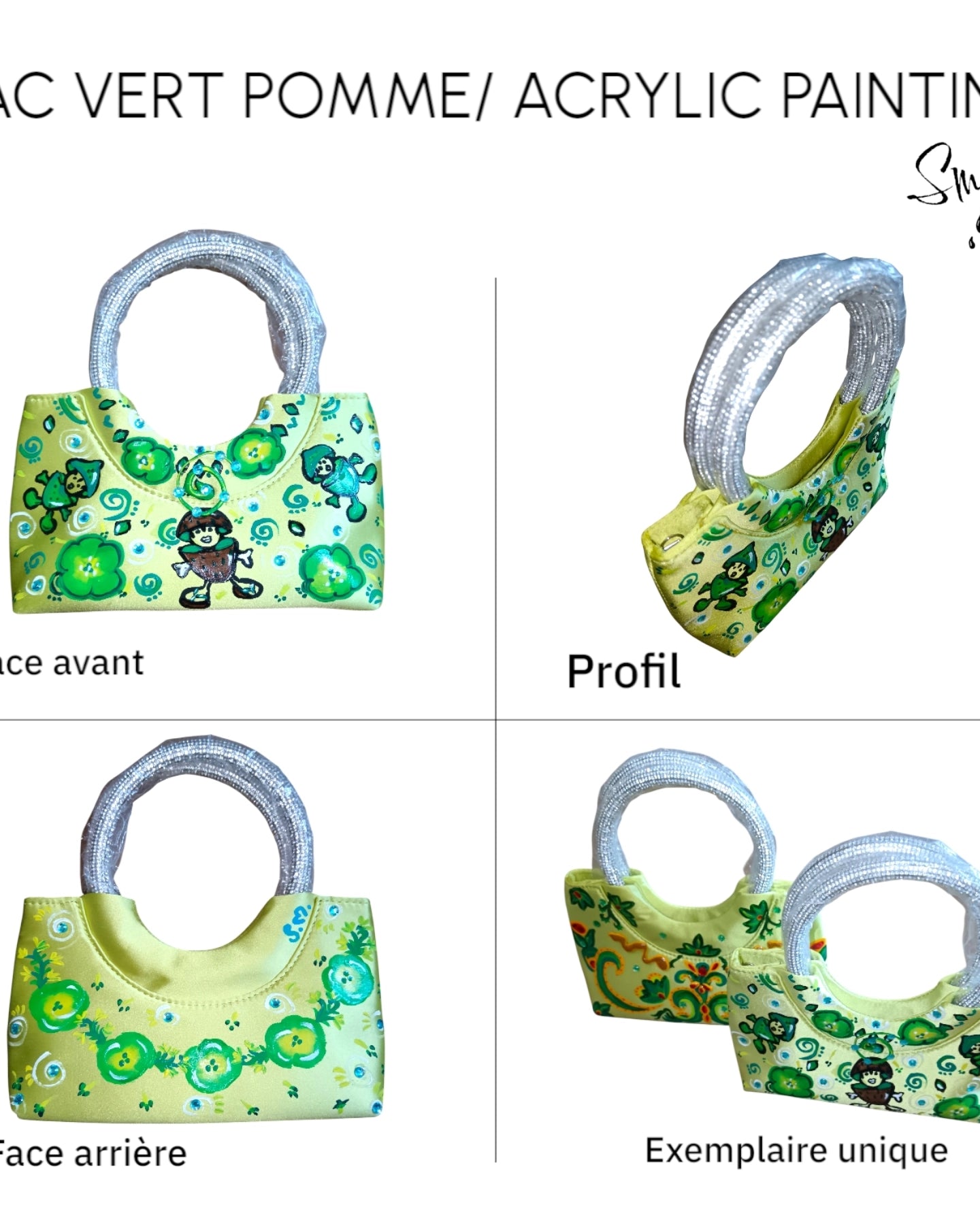 Sac à main Design unique ''Handmade with paint'' coloris vert acidulé ''Kiwi''