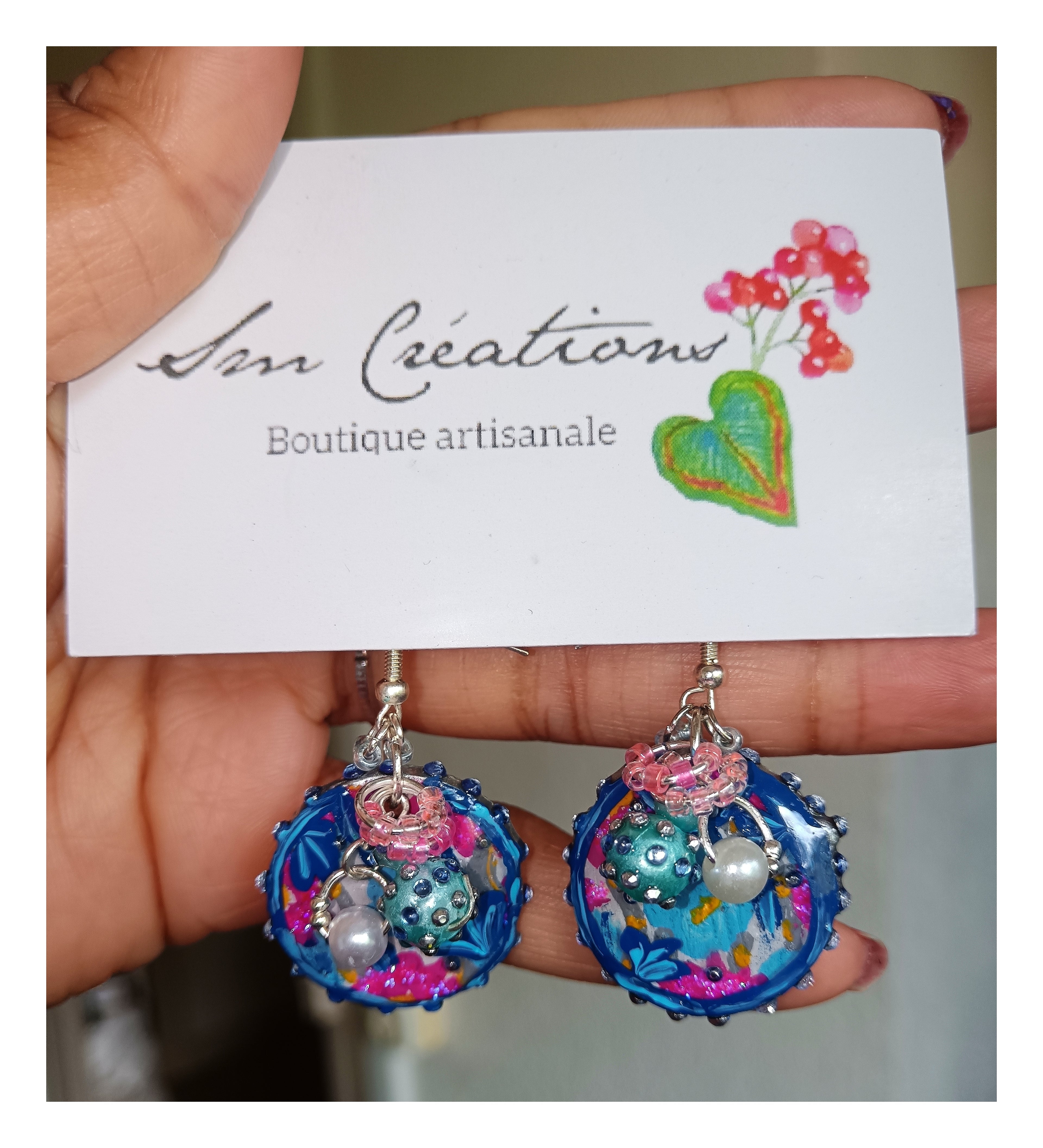 Boucle d'oreille artisanale ''Like a bag'' E25 - Handmade with paint