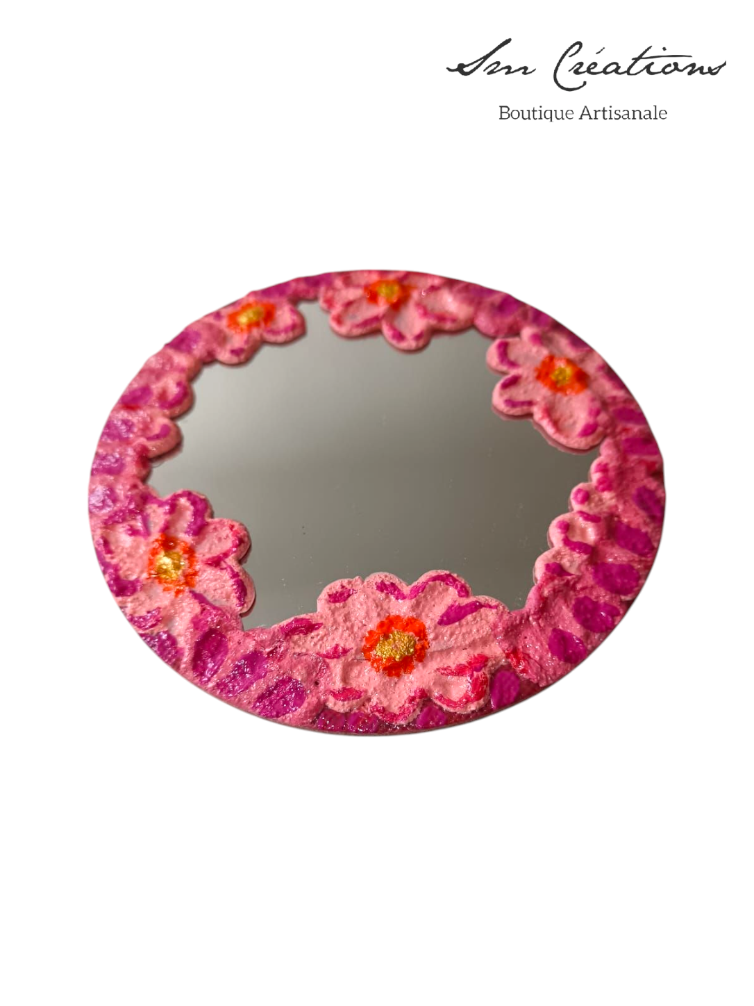 Miroir Artisanale Fais Main Inspiration Japon "Rocher en rose" Exemplaire unique/ Idée Cadeau original