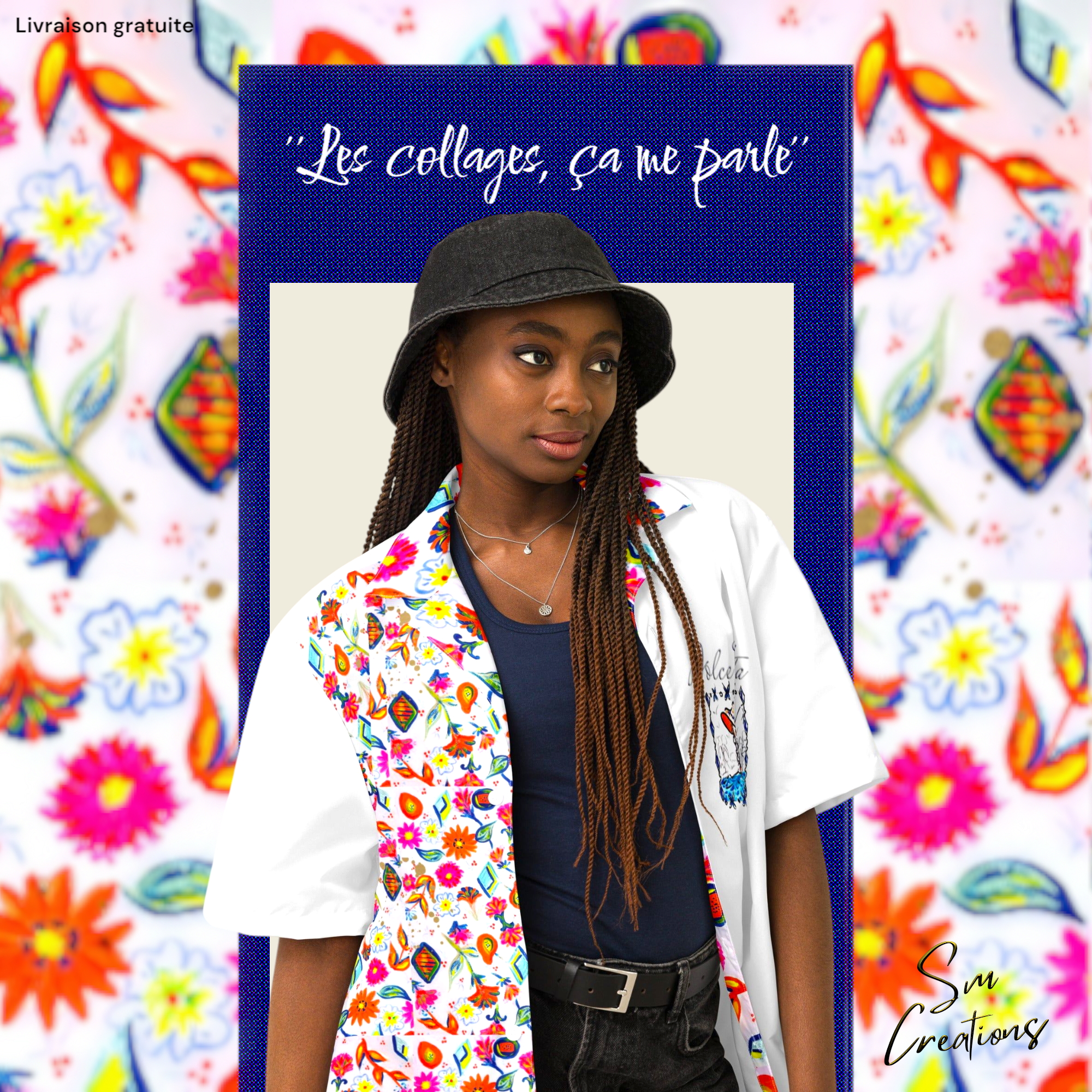 Chemise à boutons unisexe Recyclée ''Dolce Vita'' Summer 2025 Effet Collage/ Mosaïque